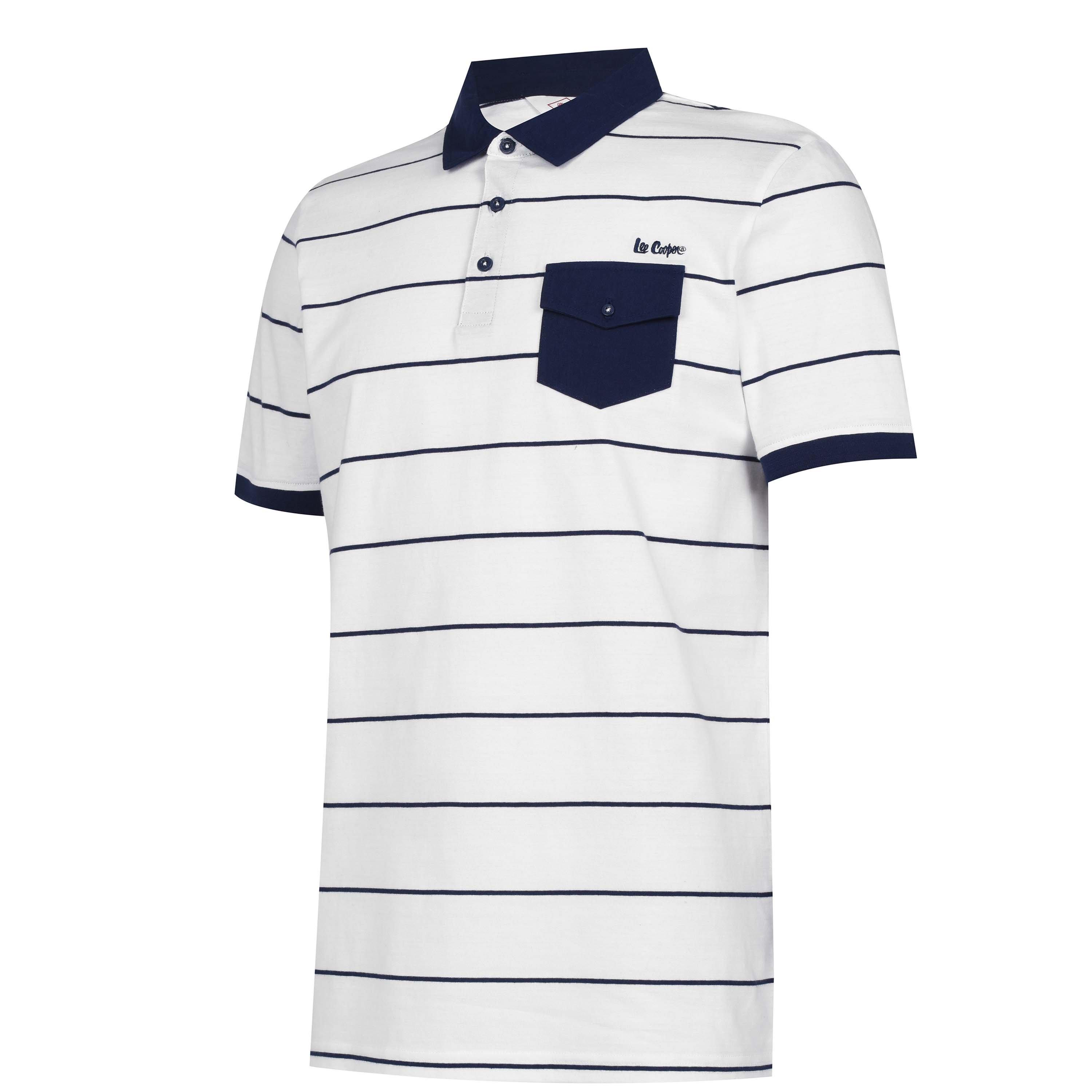 Weiß/Marineblau - Lee Cooper - Stripe Polo Mens - 6