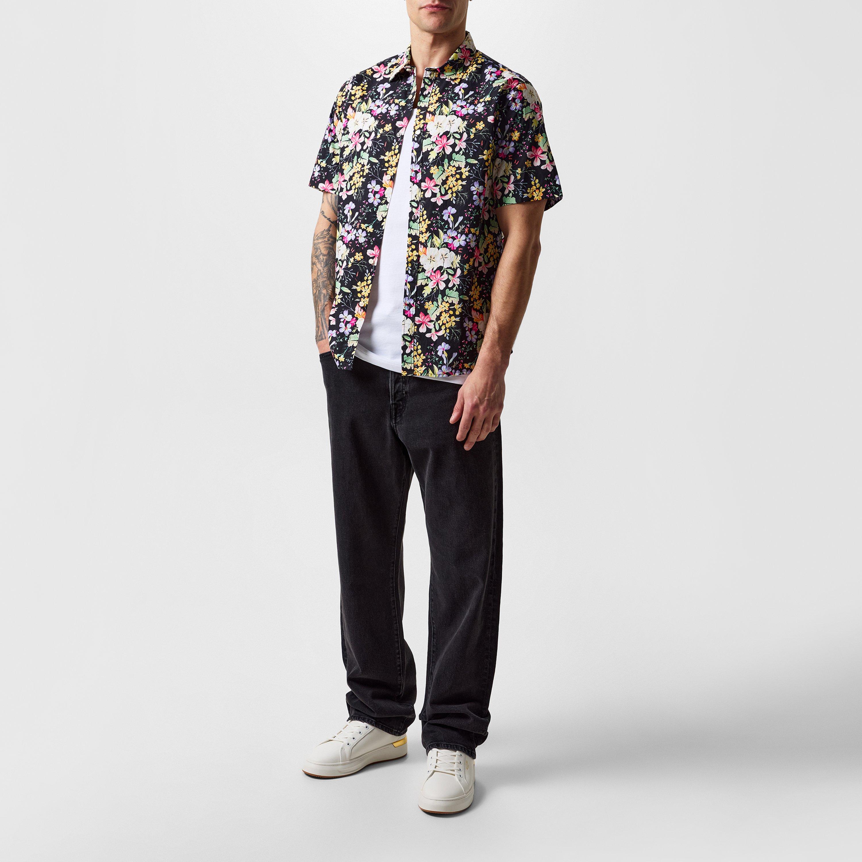 Black 010 - Replay - Men's Floral Print Short-Sleeve Patterned Shirt - 4