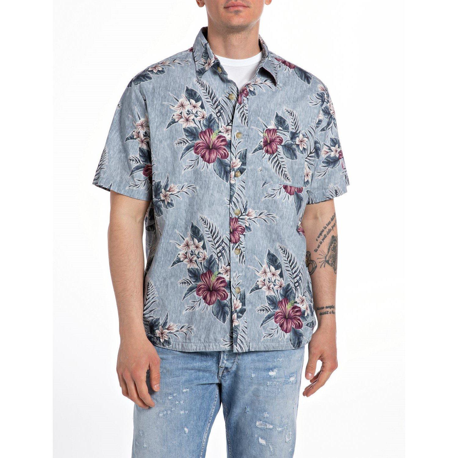 Blue 010 - Replay - Men's Floral Print Short Sleeve Relaxed Fit Shirt - 1