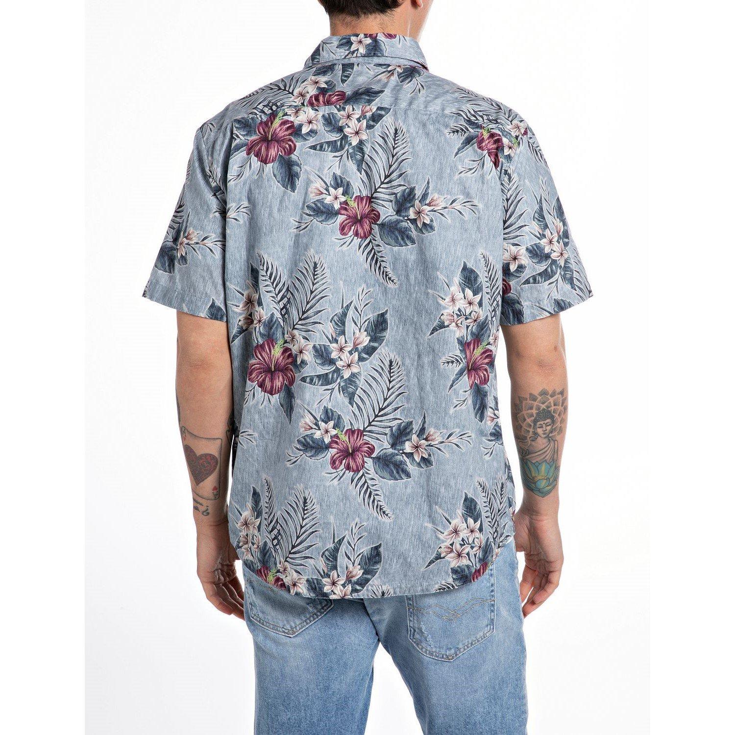 Blue 010 - Replay - Men's Floral Print Short-Sleeve Patterned Shirt - 2