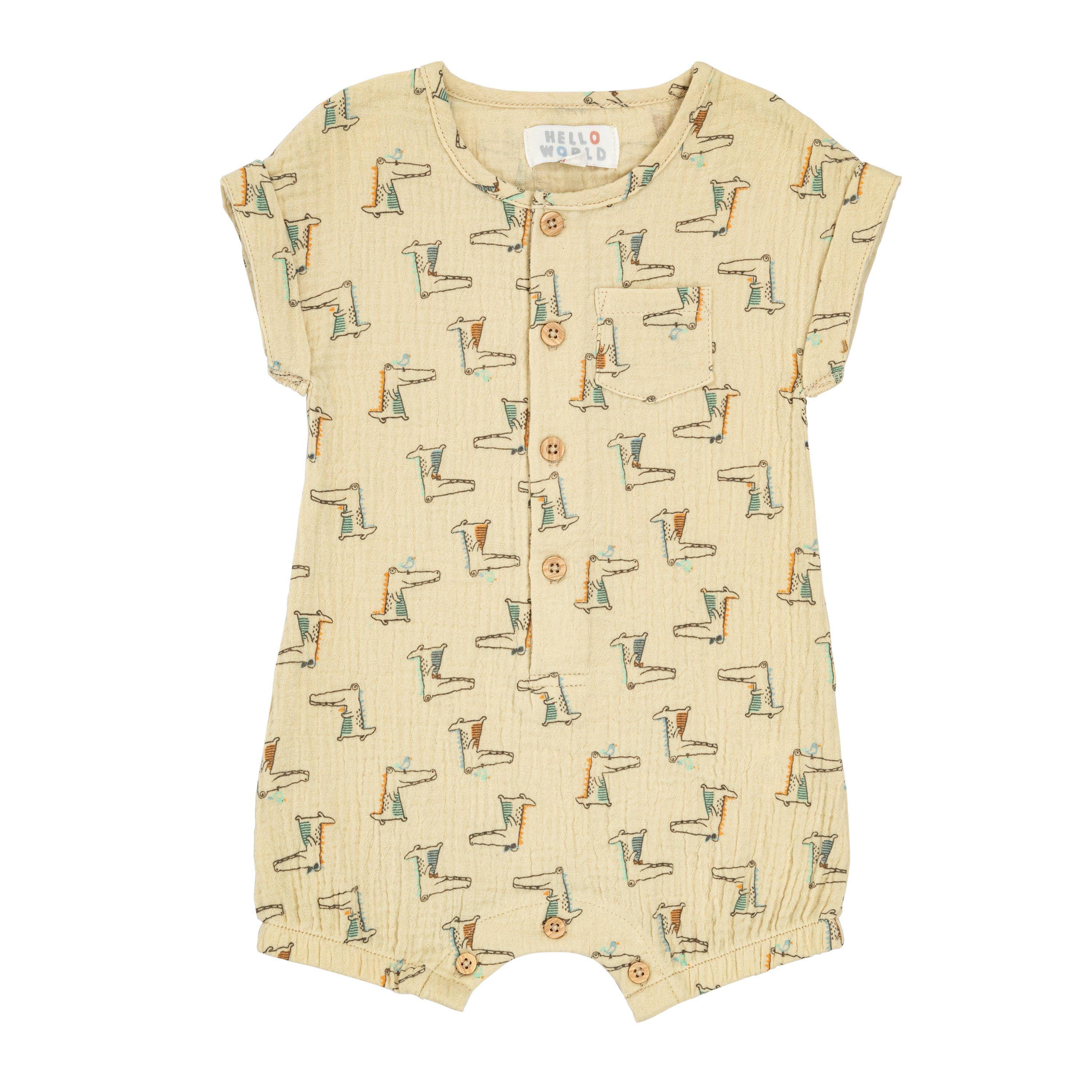 BEIGE - Hello World - Kids' Studio Button-Up Bodysuit - 1