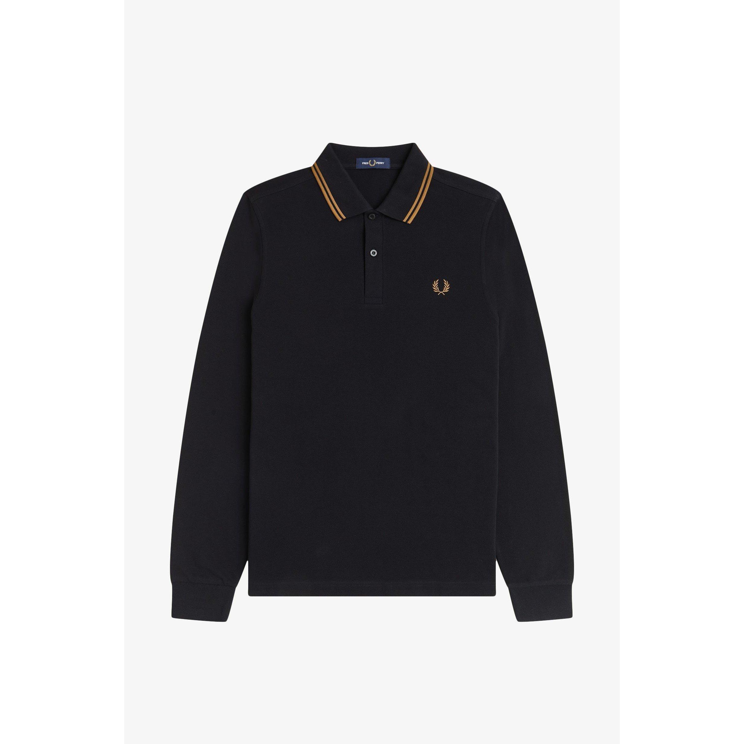 Black S77 - Fred Perry - Long Sleeve Twin Tipped Polo Shirt - 1