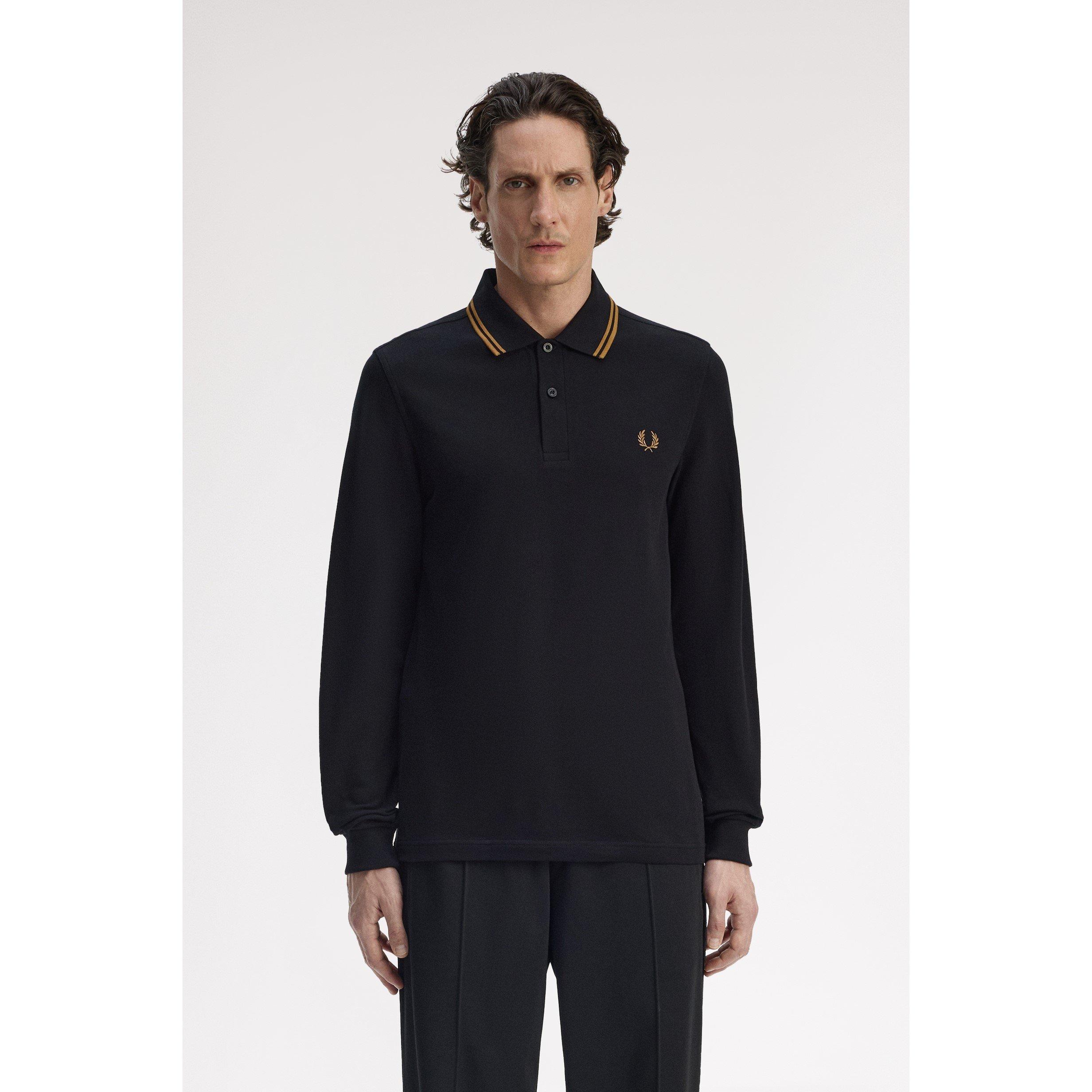 トップス Fred Perry Long Sleeve Ribbed Polo Shirt Fred Perry Long Sleeve Twin Tipped Polo Shirt | Sports Direct