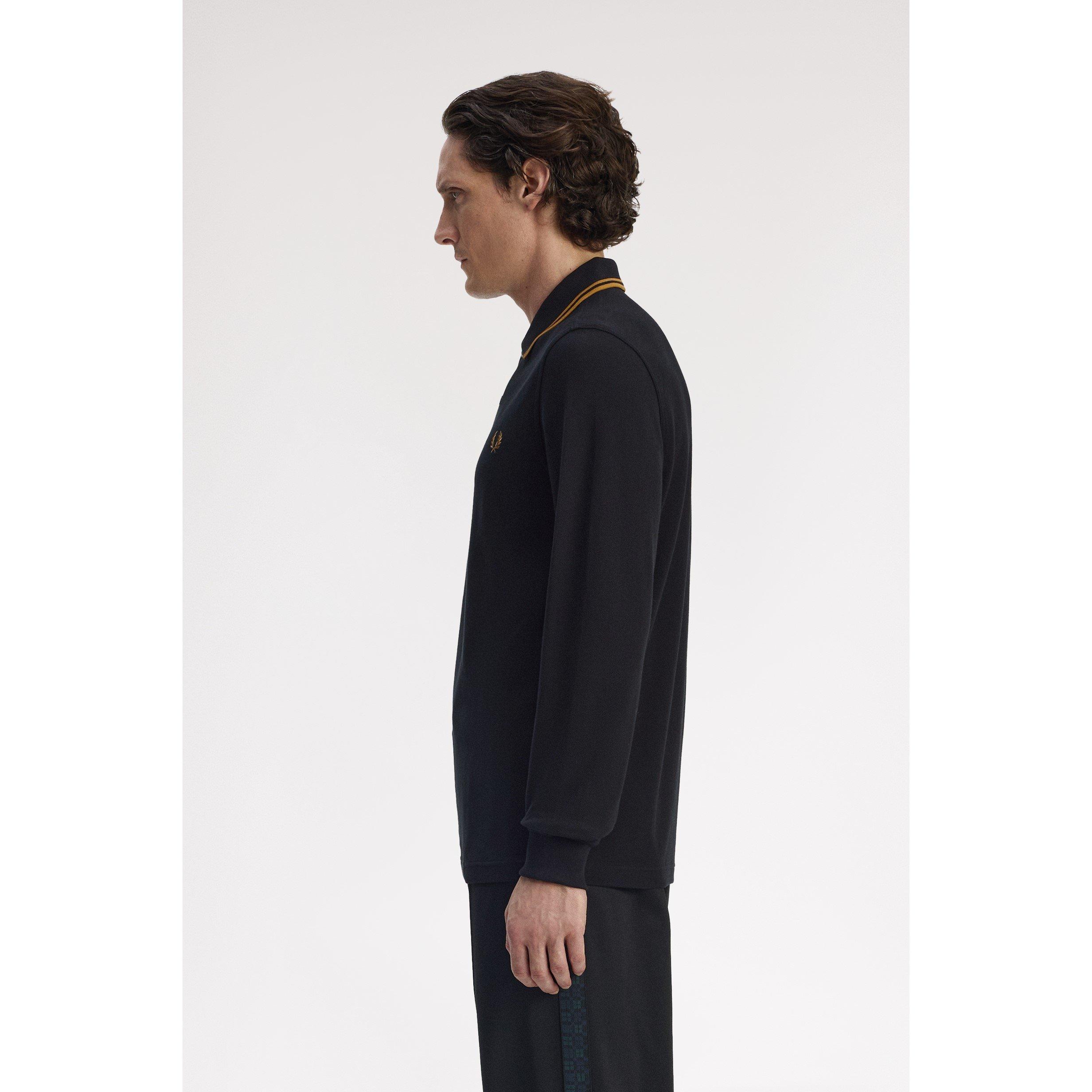 トップス FRED PERRY Long Sleeve Ribbed Polo Shirt Fred Perry Long Sleeved Polo T Shirt Black | Mainline Menswear us