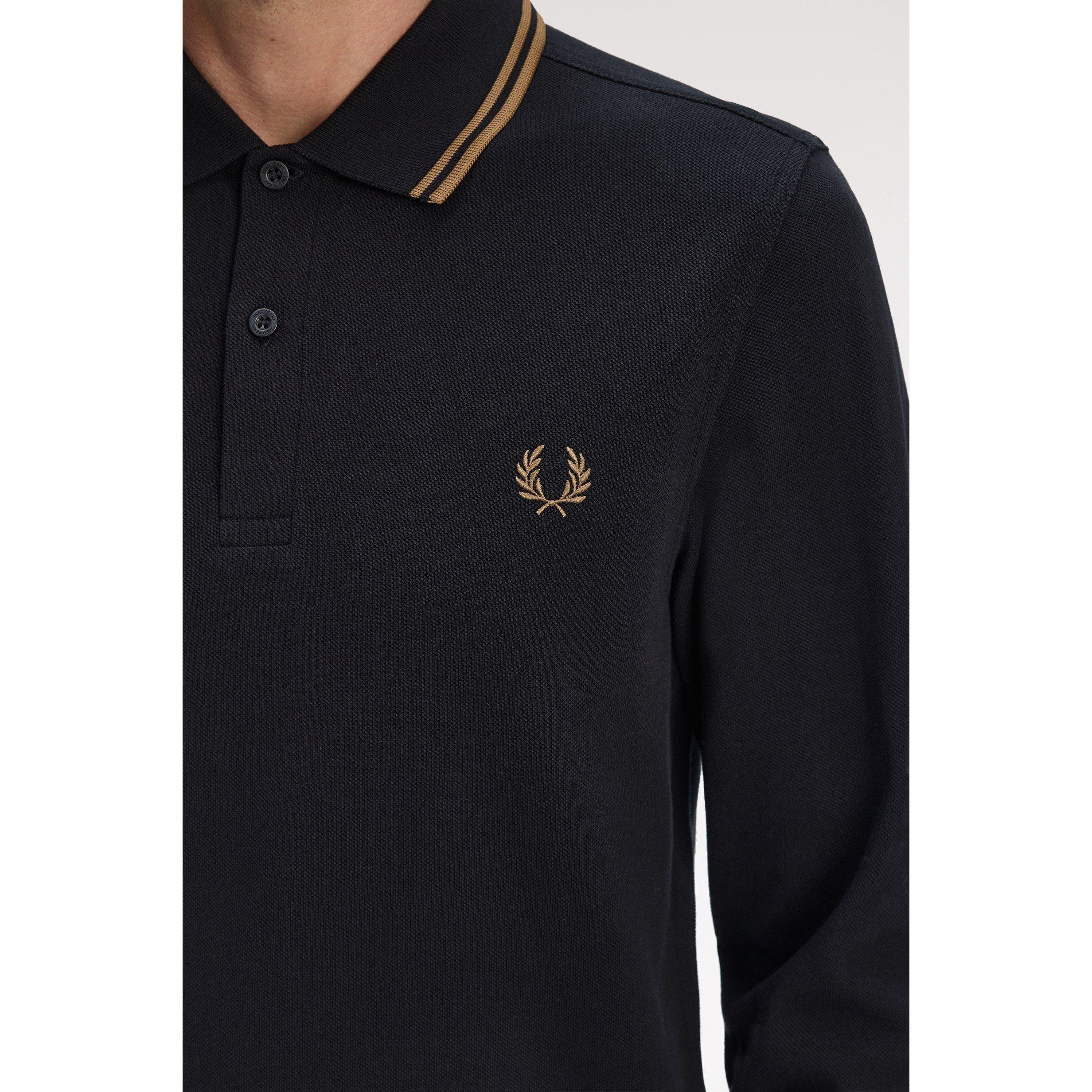トップス FRED PERRY Long Sleeve Ribbed Polo Shirt Fred Perry Navy 'The Fred Perry' Long Sleeve Polo Fred Perry