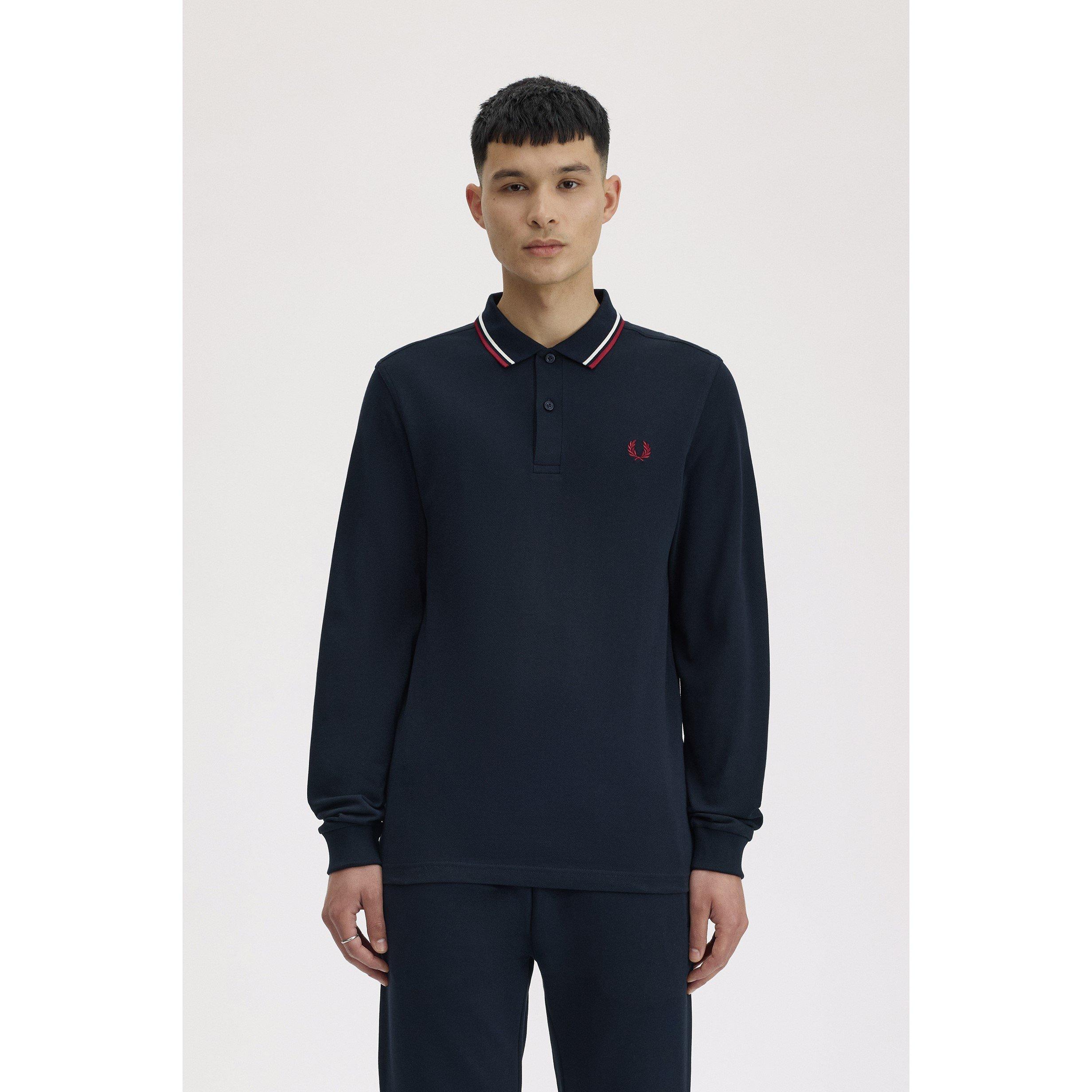 Navy T55 - Fred Perry - Long Sleeve Twin Tipped Polo Shirt - 3