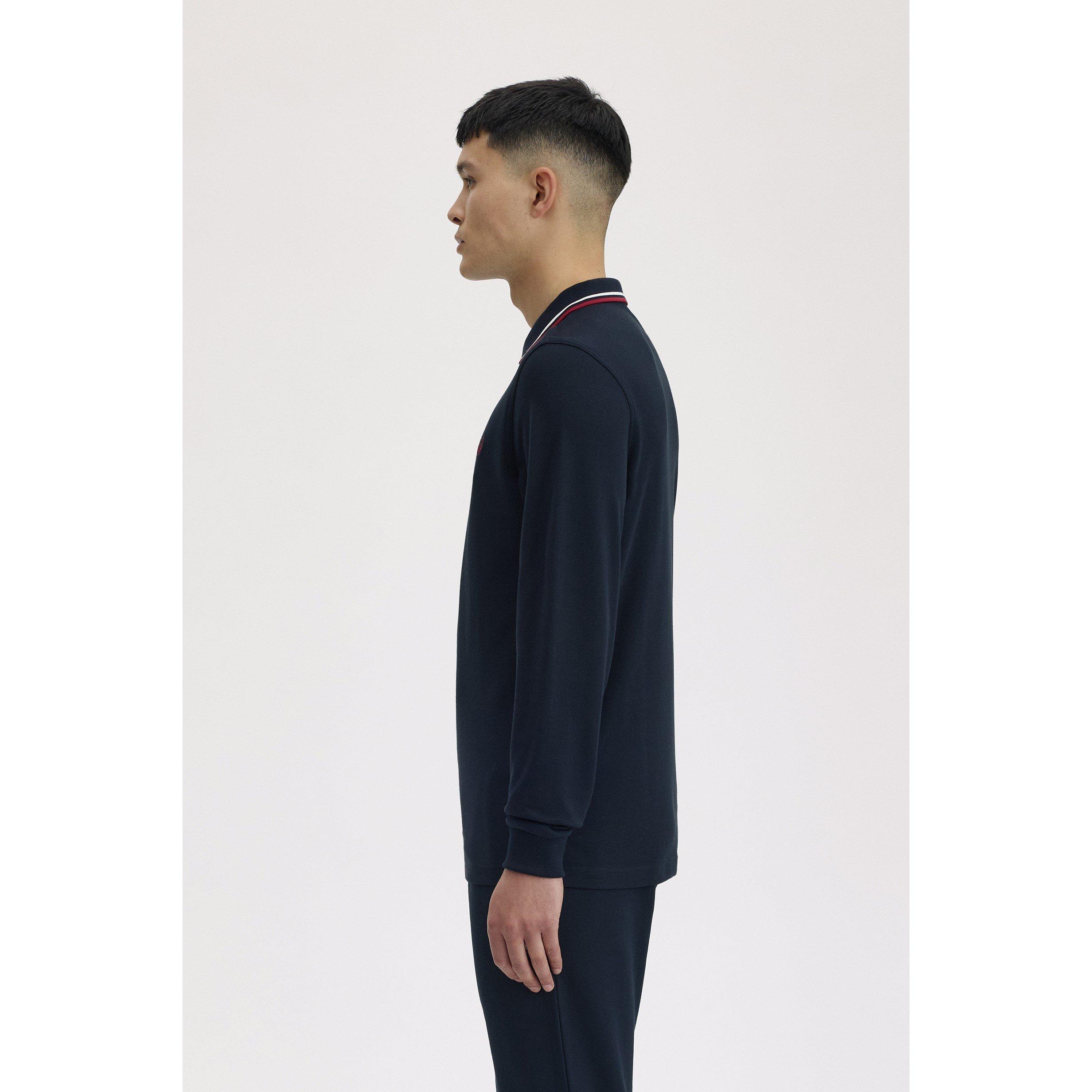 Navy T55 - Fred Perry - Long Sleeve Twin Tipped Polo Shirt - 4