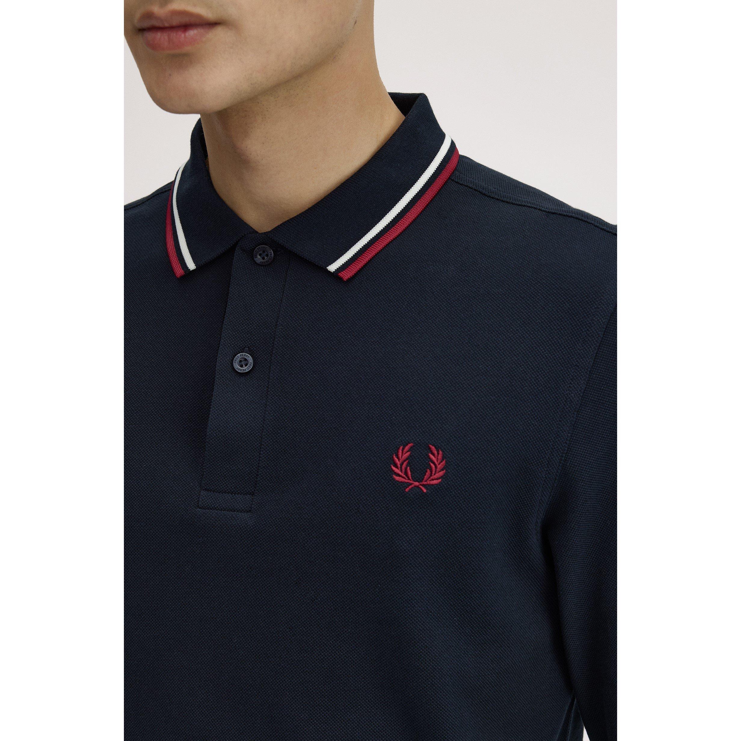 Navy T55 - Fred Perry - Long Sleeve Twin Tipped Polo Shirt - 5