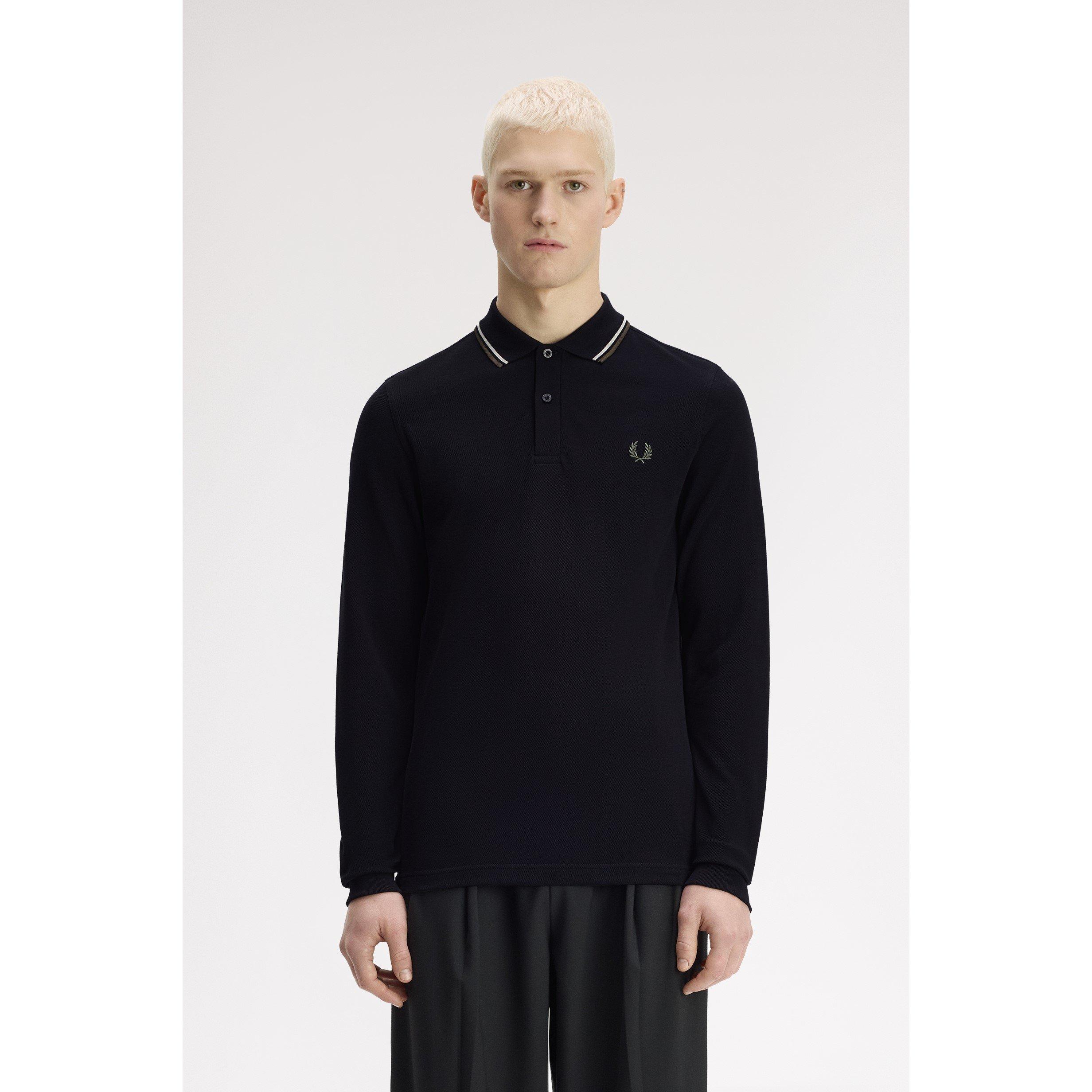Black W54 - Fred Perry - Long Sleeve Twin Tipped Polo Shirt - 3