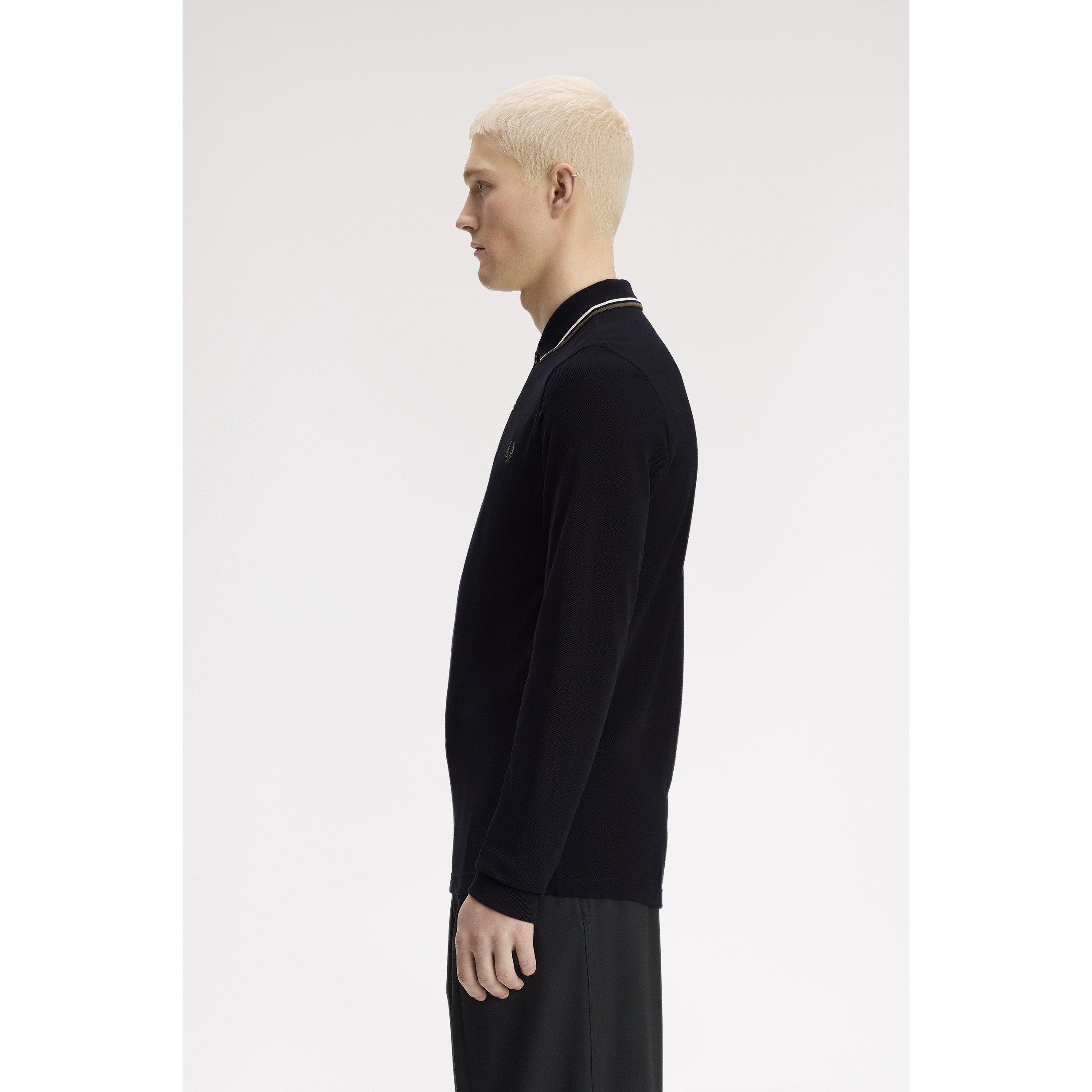 Black W54 - Fred Perry - Long Sleeve Twin Tipped Polo Shirt - 4