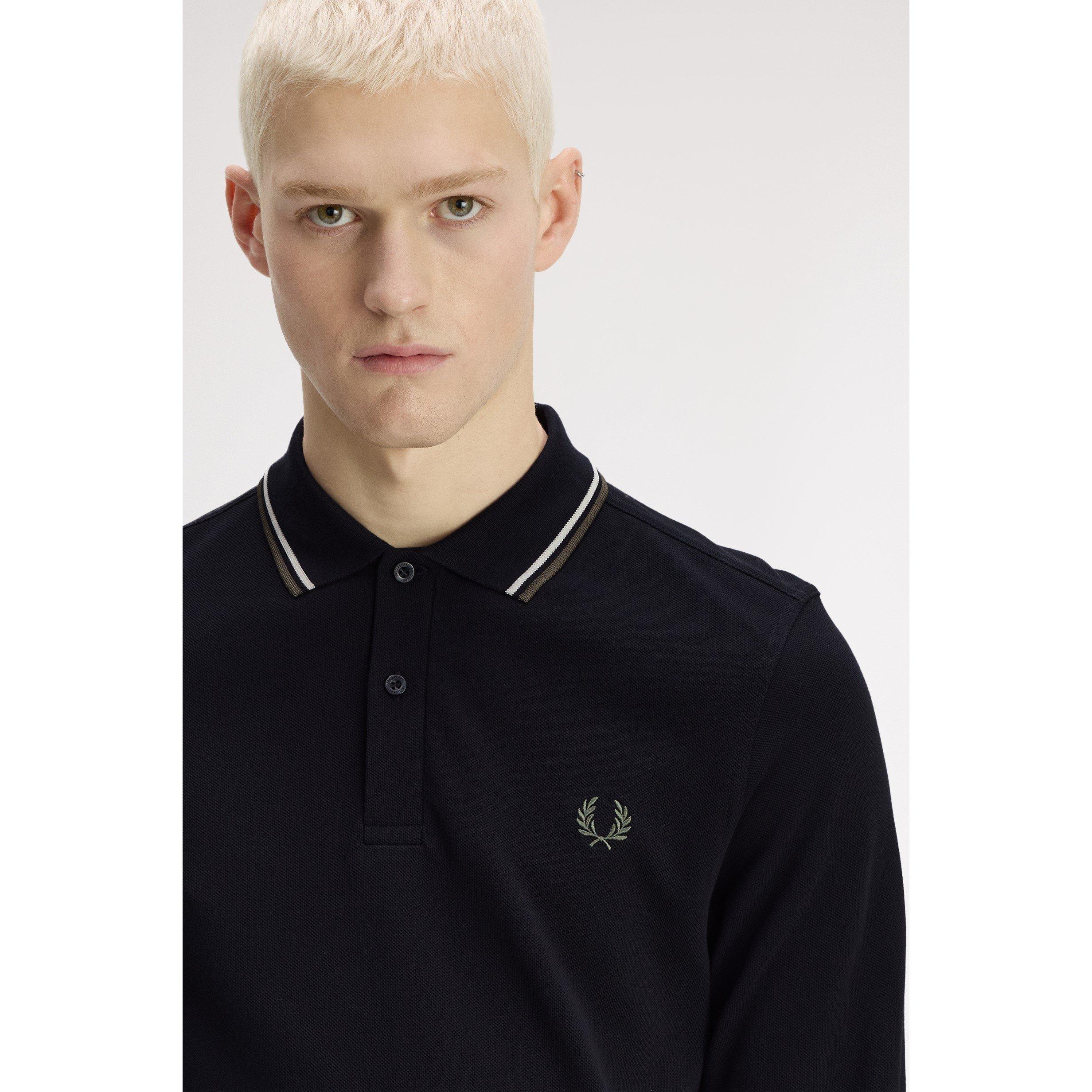 Black W54 - Fred Perry - Long Sleeve Twin Tipped Polo Shirt - 5