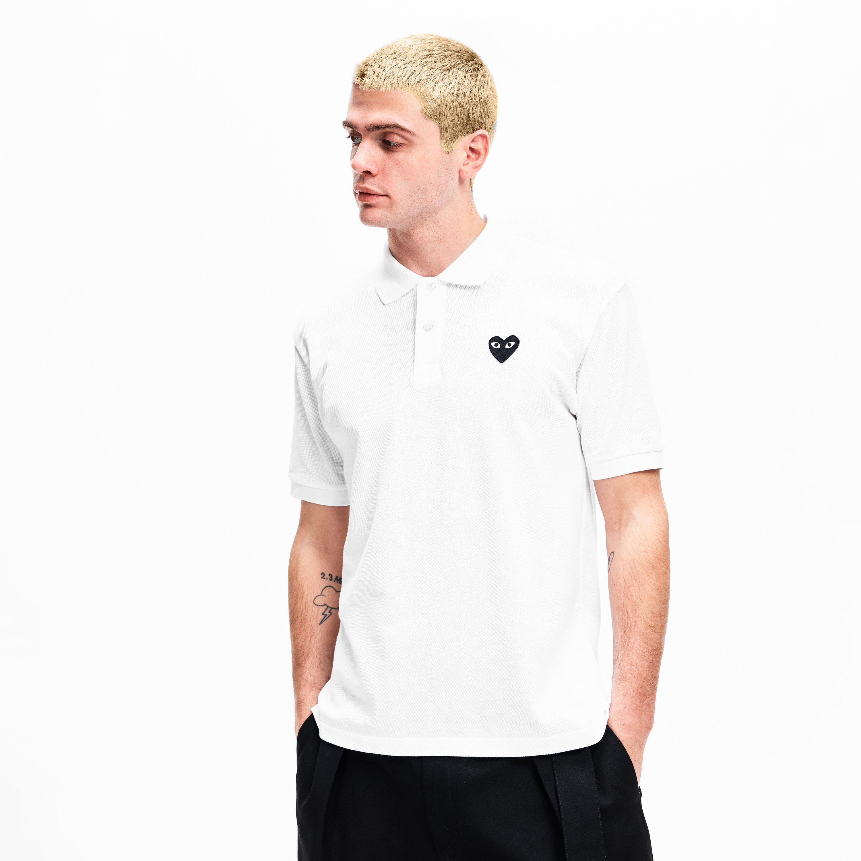 White/Black - Comme des Garcons PLAY - Embroidered Logo Polo Shirt - 3
