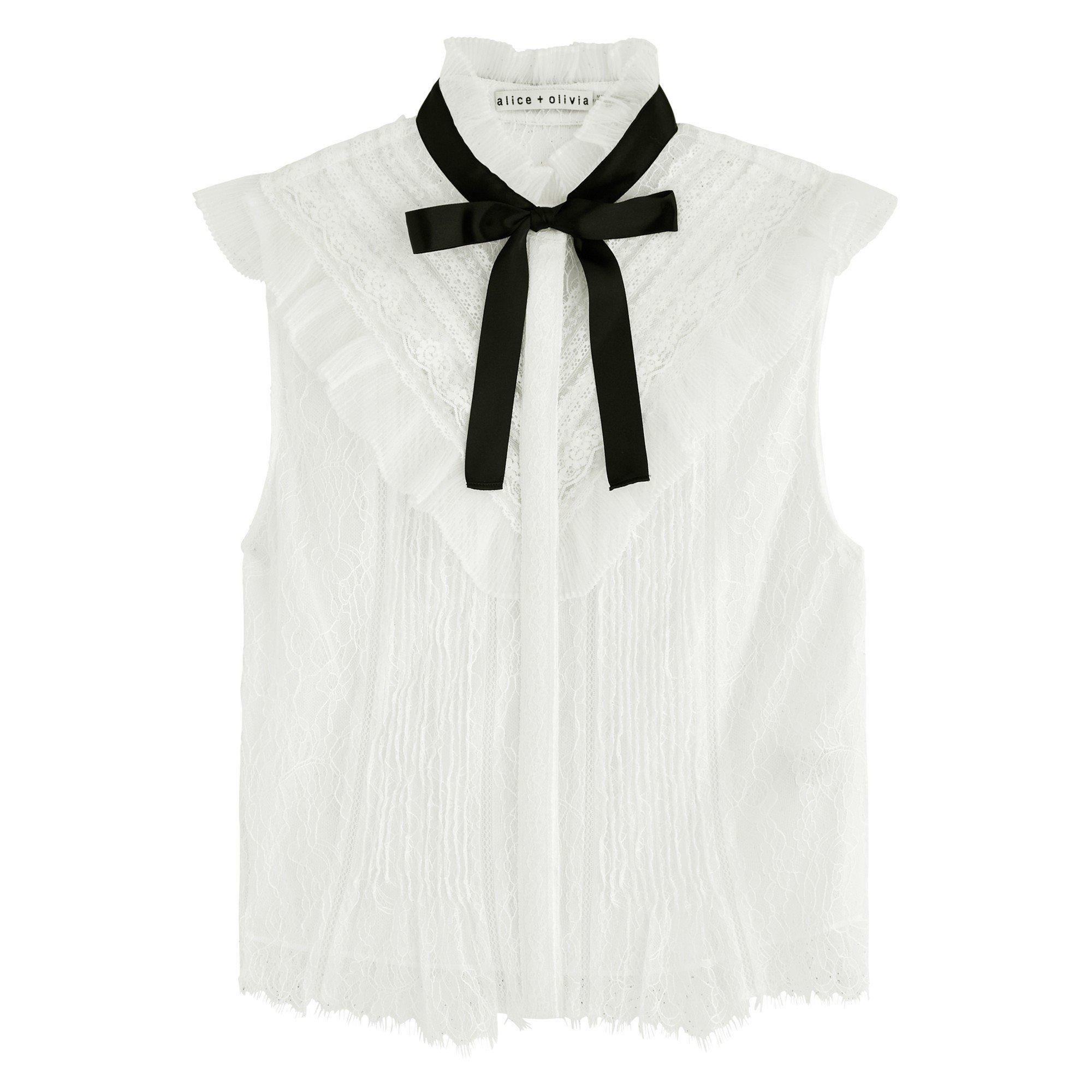 OFF WHITE - Alice And Olivia - SB LS RHEBA RUFFLE BOX BLOUSE