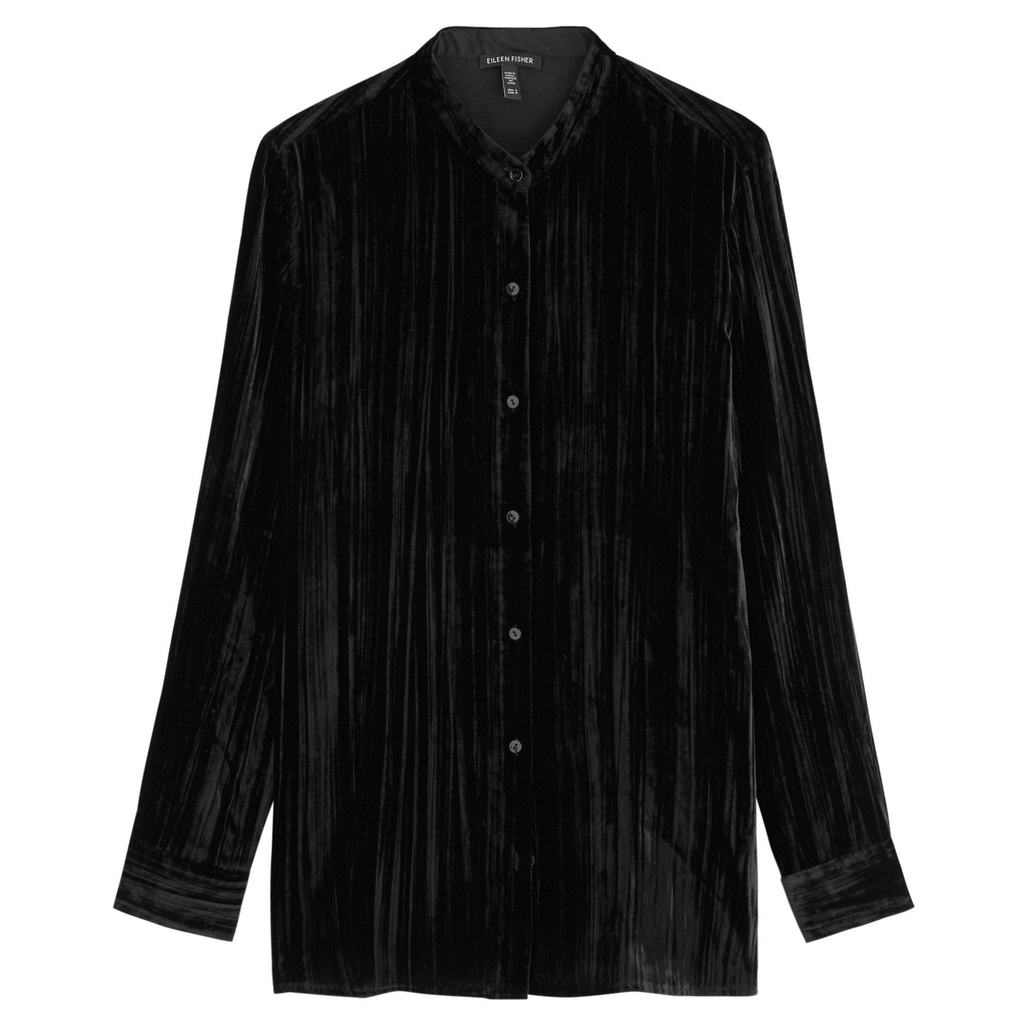 BLACK - Eileen Fisher - S MANDARIN VELVET LONG SHIRT