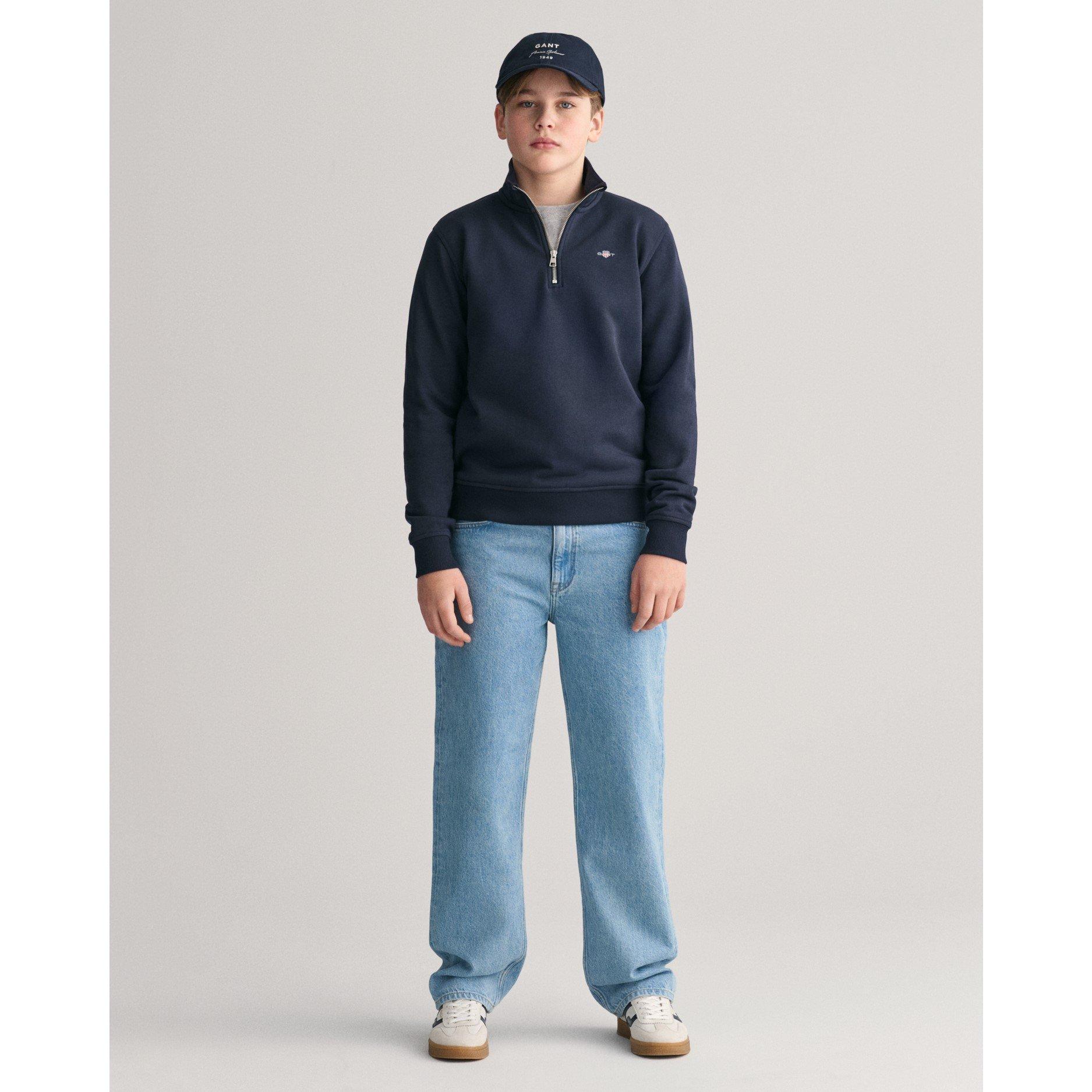 Evening Blu 433 - Gant - Unisex Kids' Quarter-Zip Logo Fleece - 4