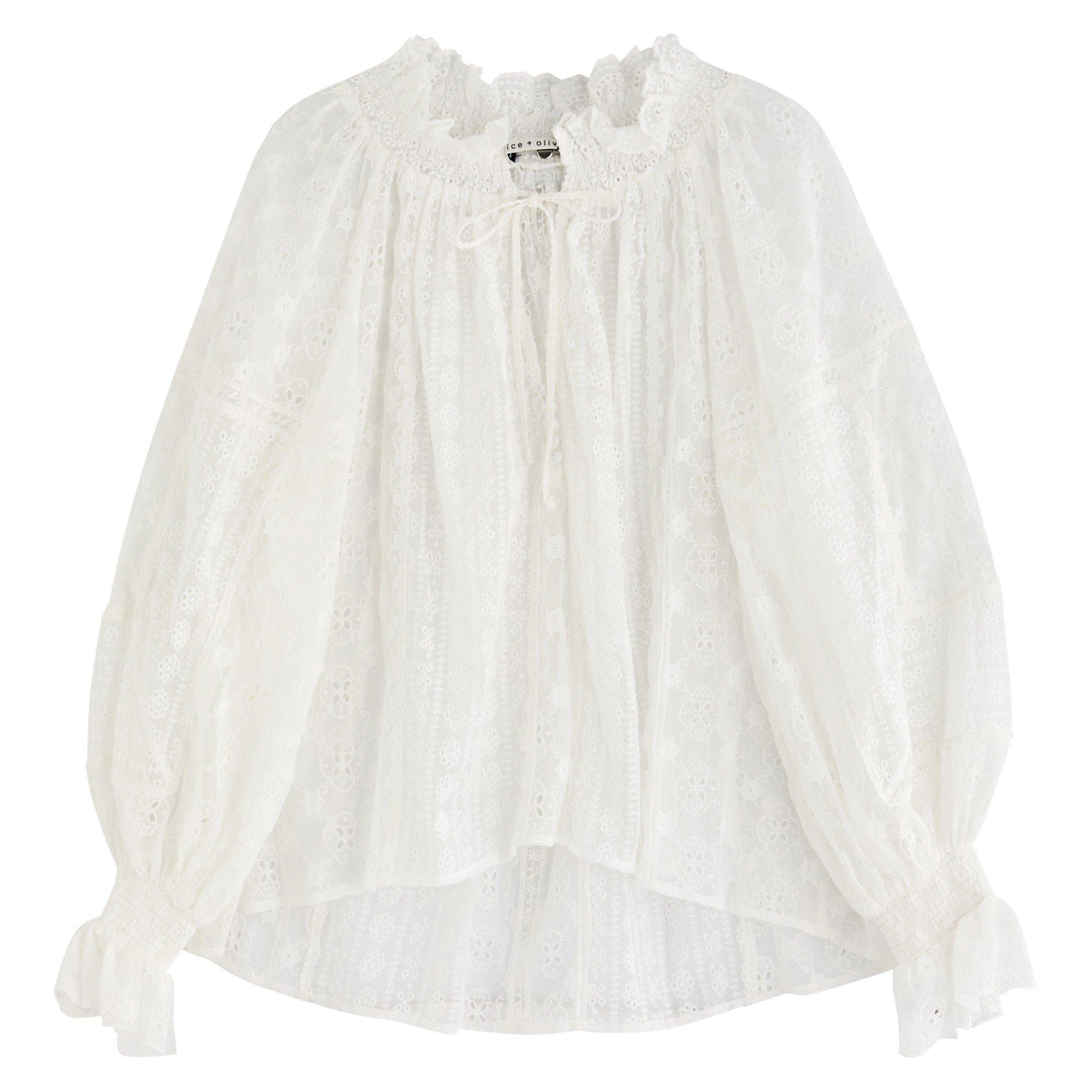 OFF WHITE - Alice And Olivia - SB LS NORAH LACE PEASANT BLOUS