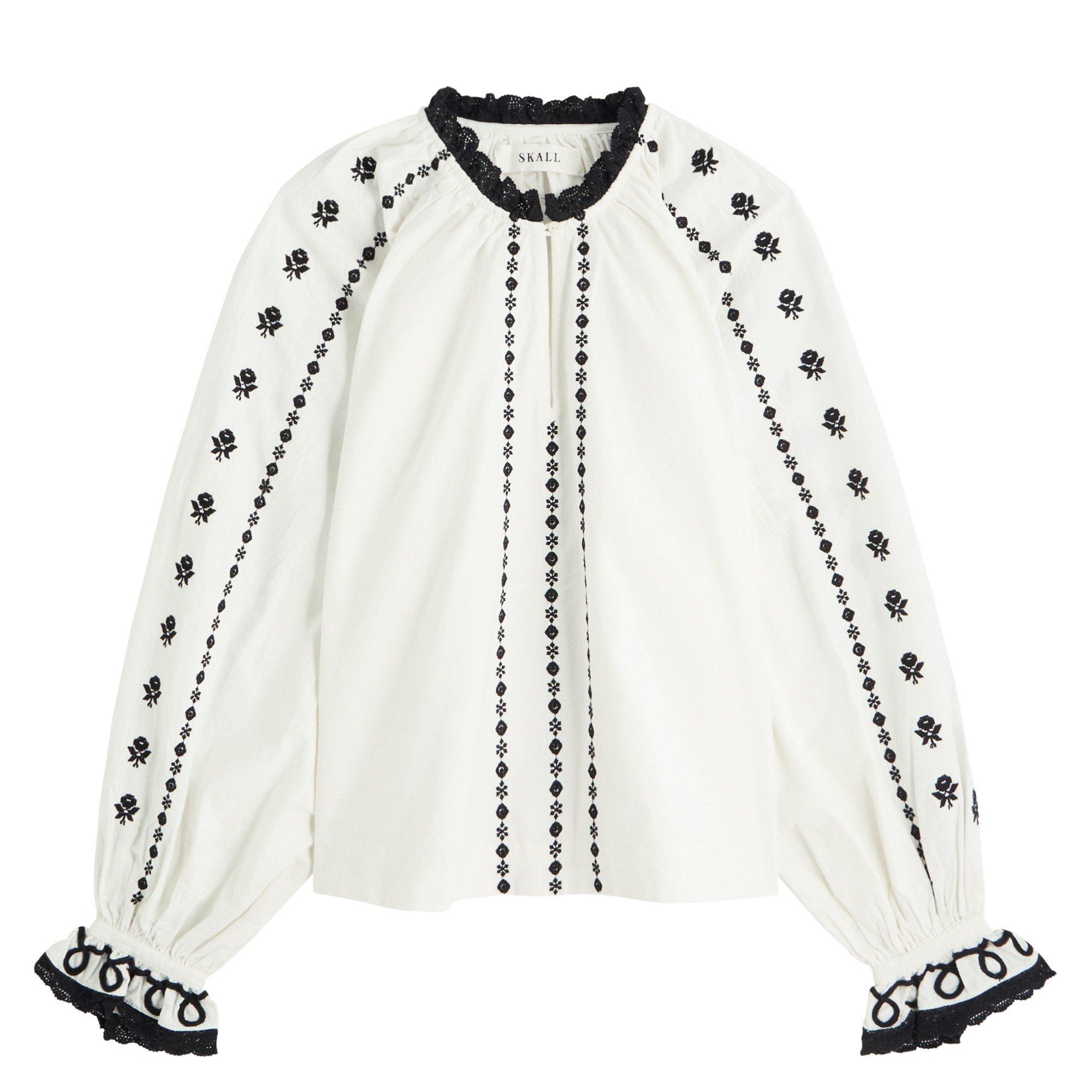 WHITE AND BLACK - Skall Studio - SB LS ELLA STITCH BLOUSE