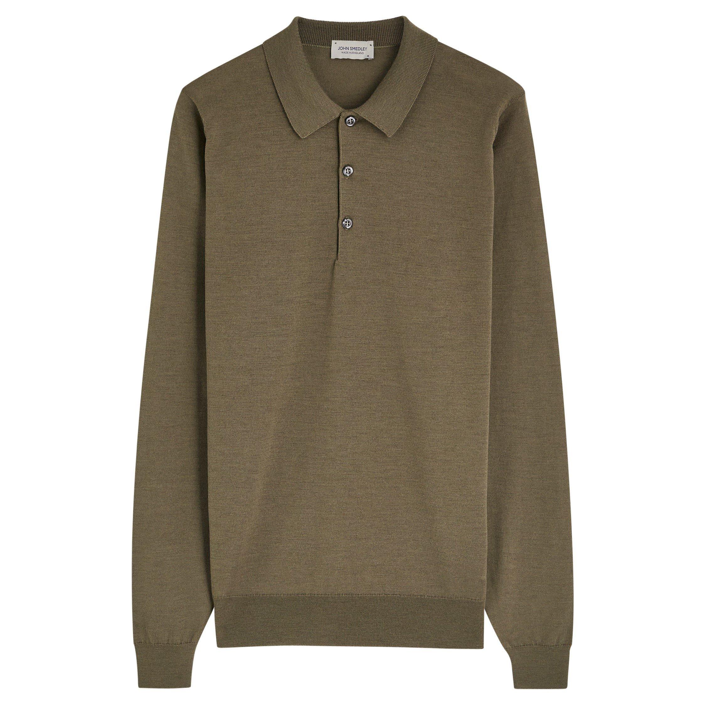 John Smedley Men's Smed Slim-Fit Wool Long-Sleeve Polo Shirt