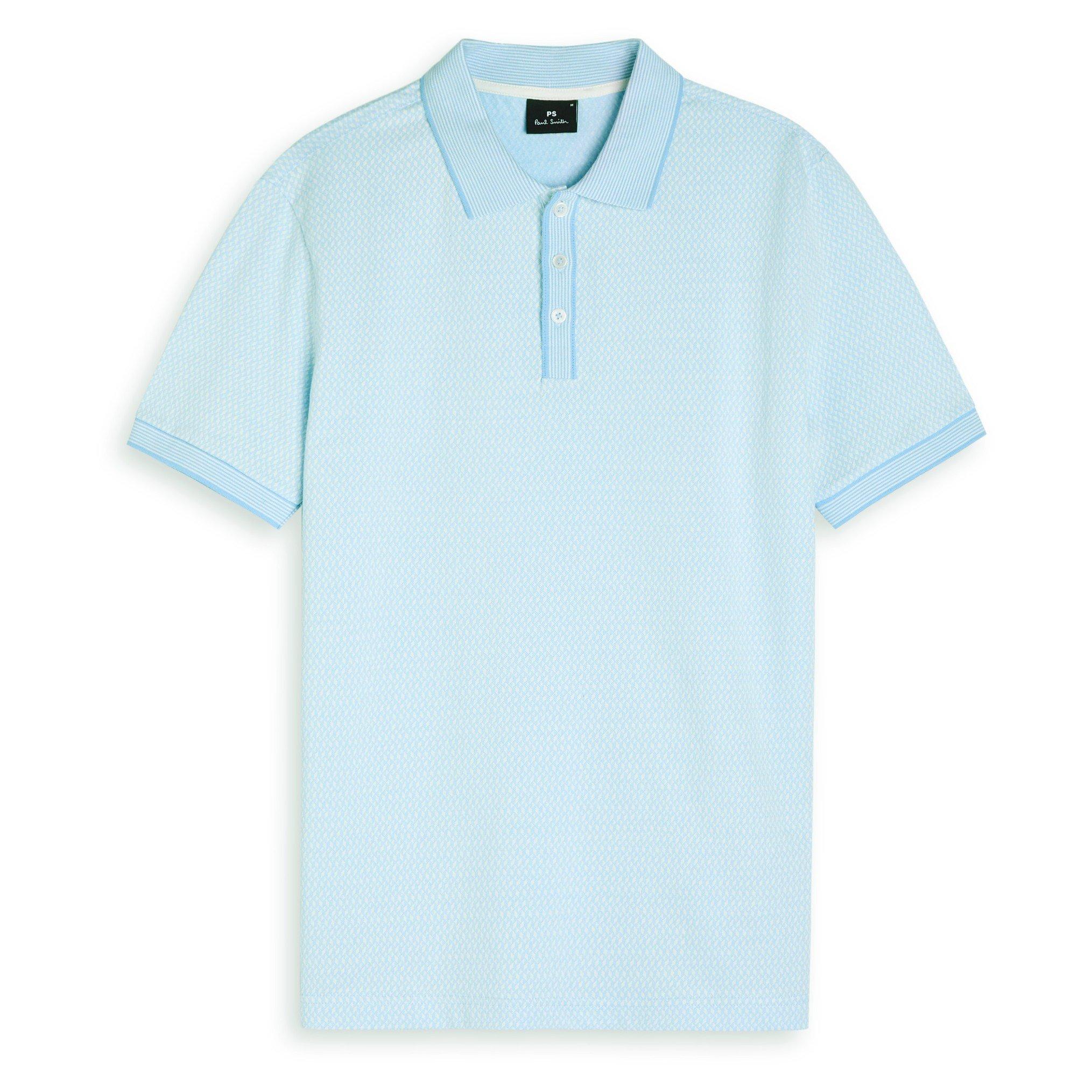 LIGHT BLUE - PS Paul Smith - Men's Cotton Houndstooth Short-Sleeve Polo Shirt