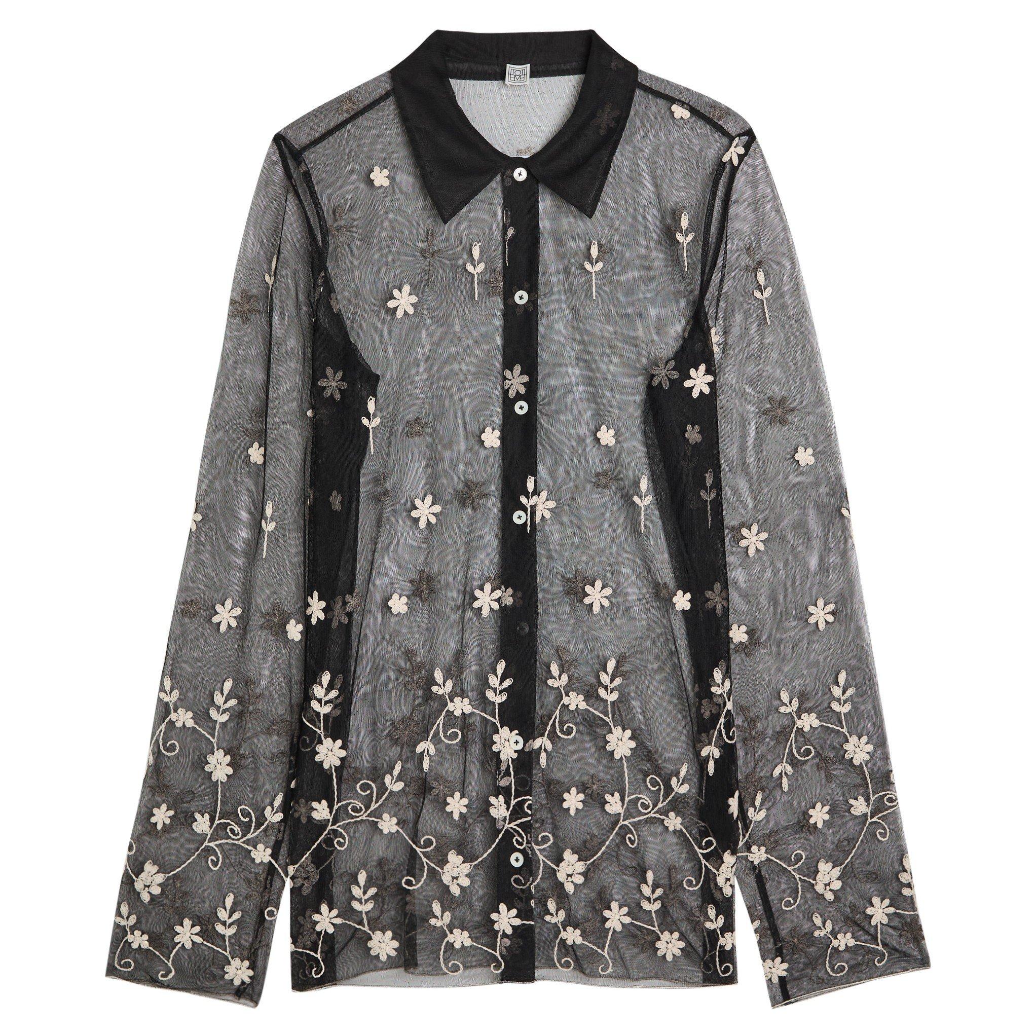 BLACK AND WHITE - Toteme - Women's Floral Tulle Blouse
