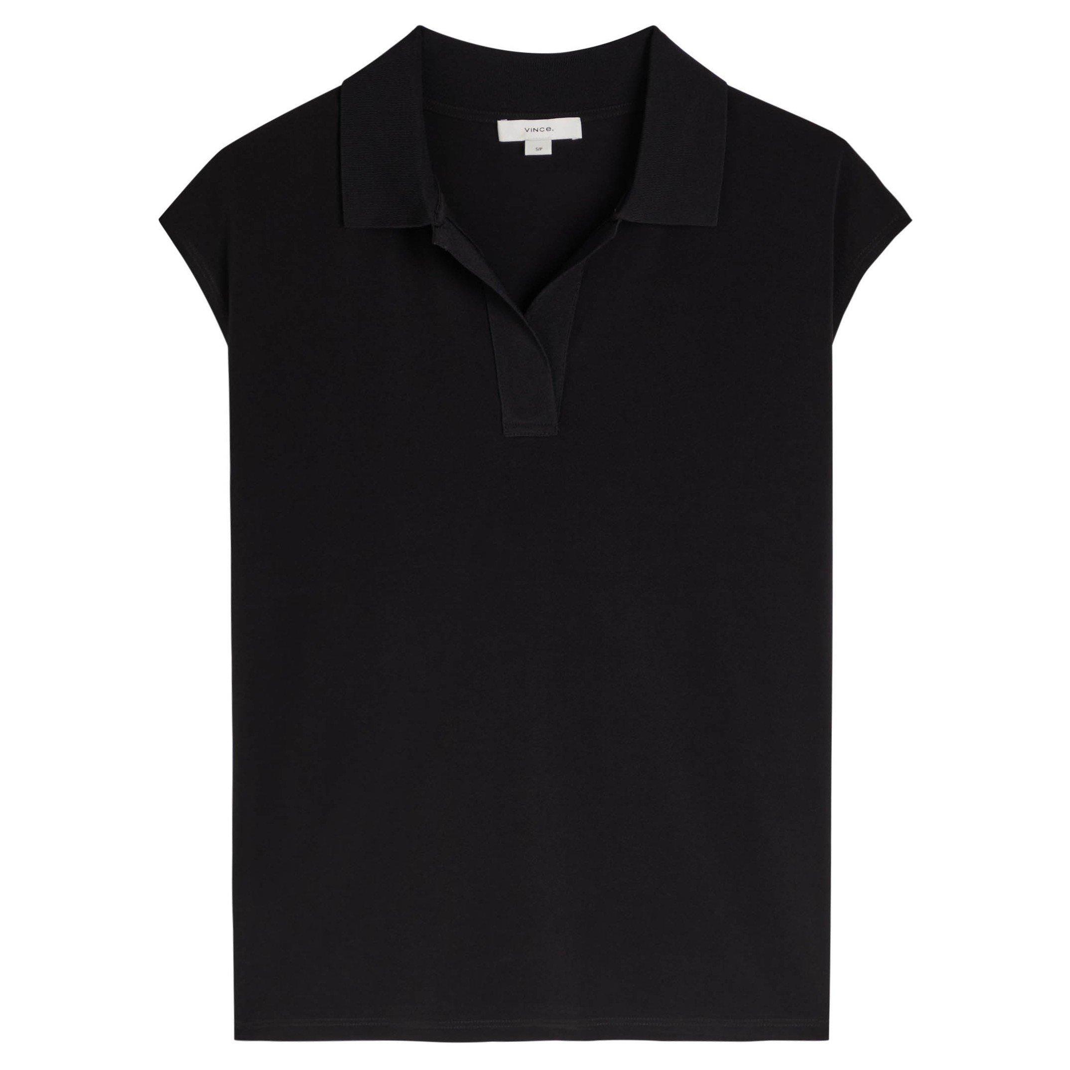 BLACK - Vince - Women's Cap-Sleeve Oversized-Fit Polo Shirt