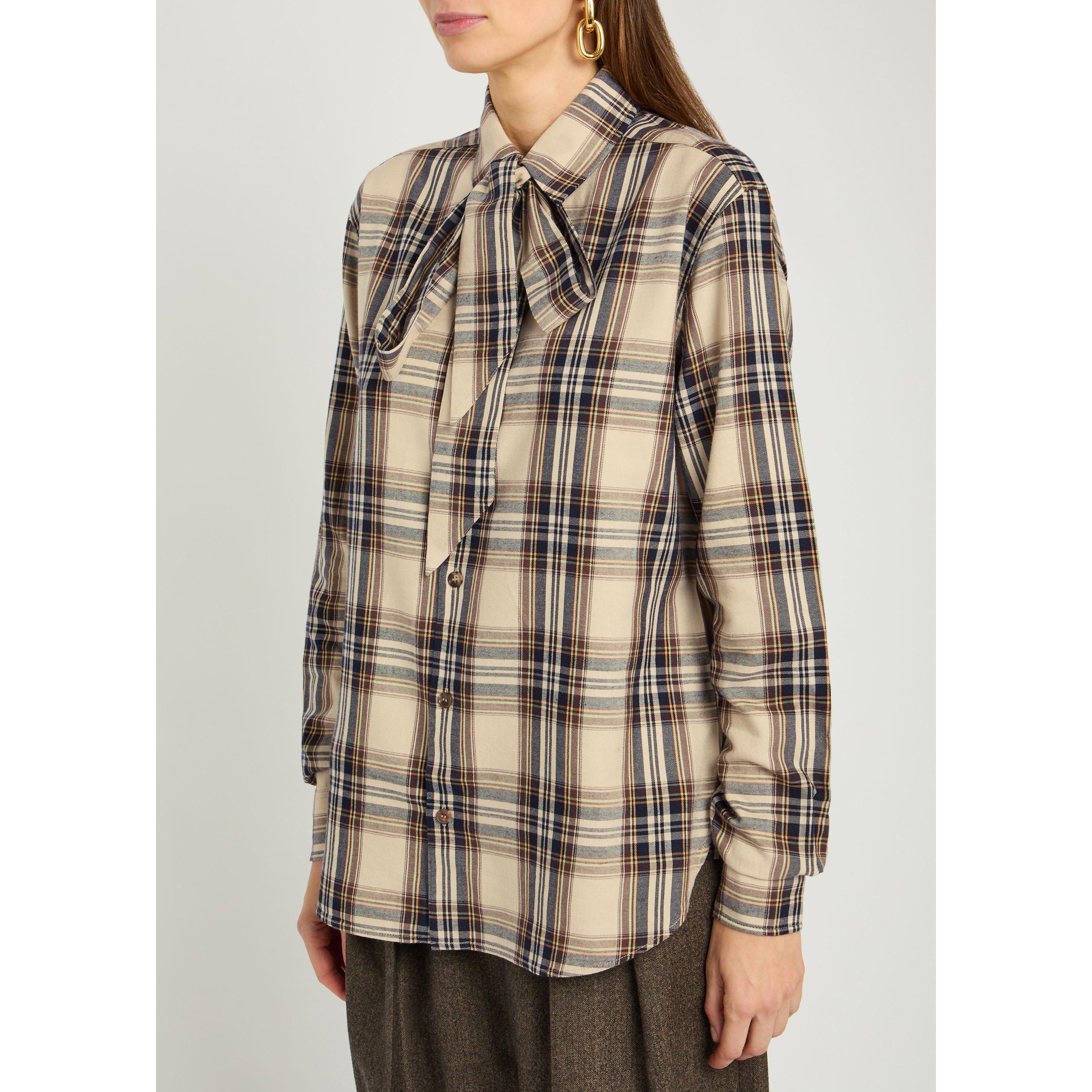 MULTICOLOURED 1 - Saint Laurent - Women's Cassan Check Cotton Relaxed-Fit Blouse - 2