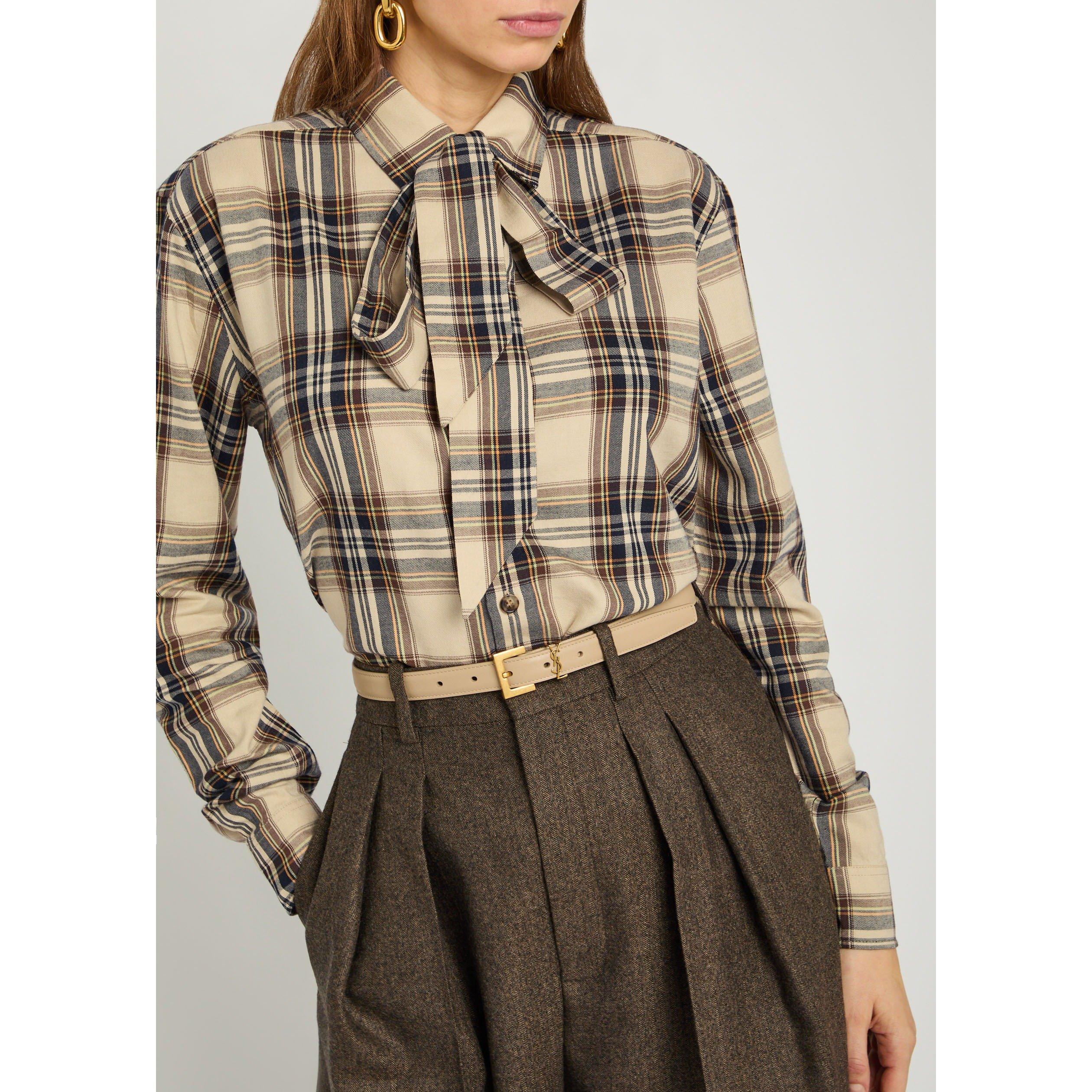 MULTICOLOURED 1 - Saint Laurent - Women's Cassan Check Cotton Relaxed-Fit Blouse - 4