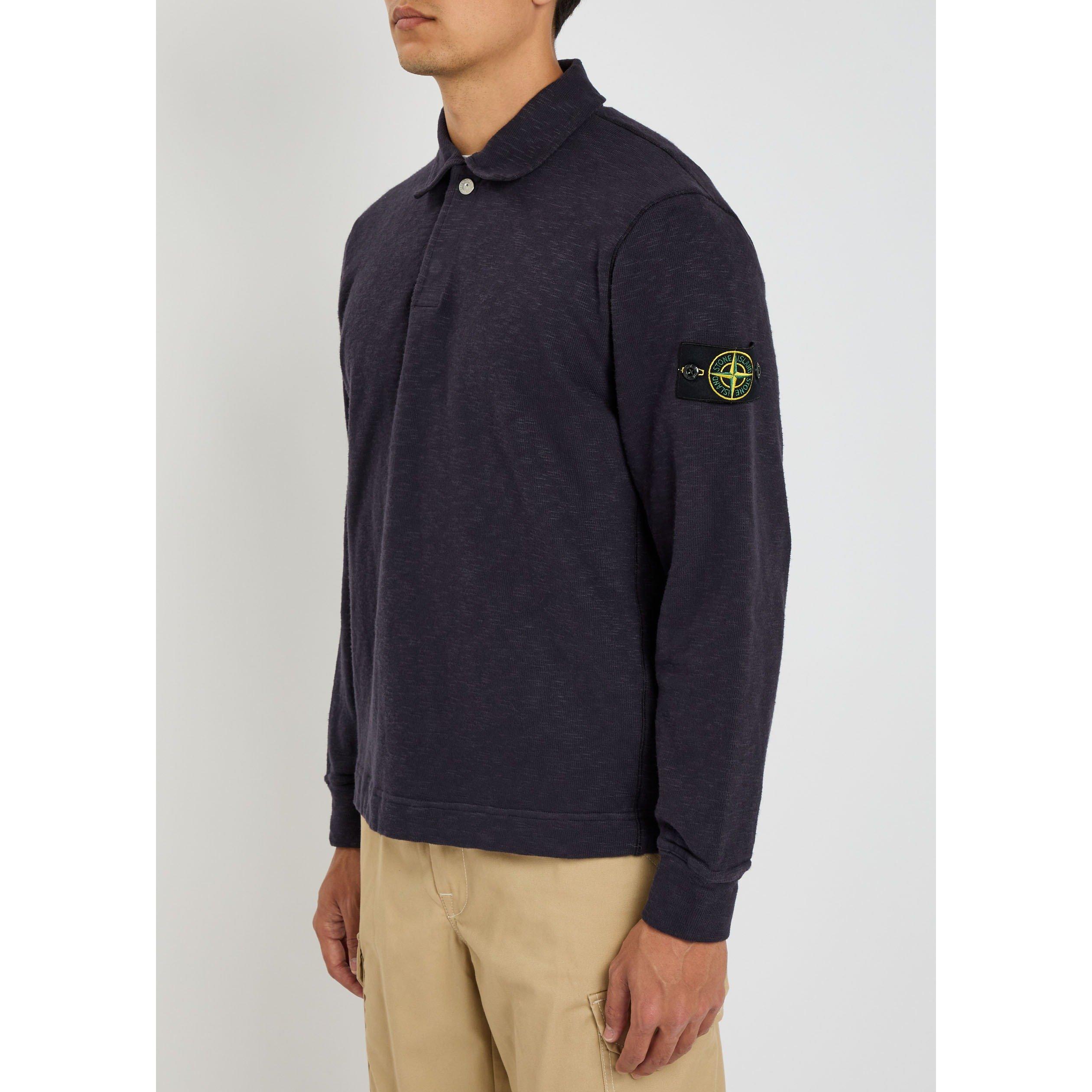 BLACK - Stone Island - Men's Cotton Long-Sleeve Polo Shirt - 2