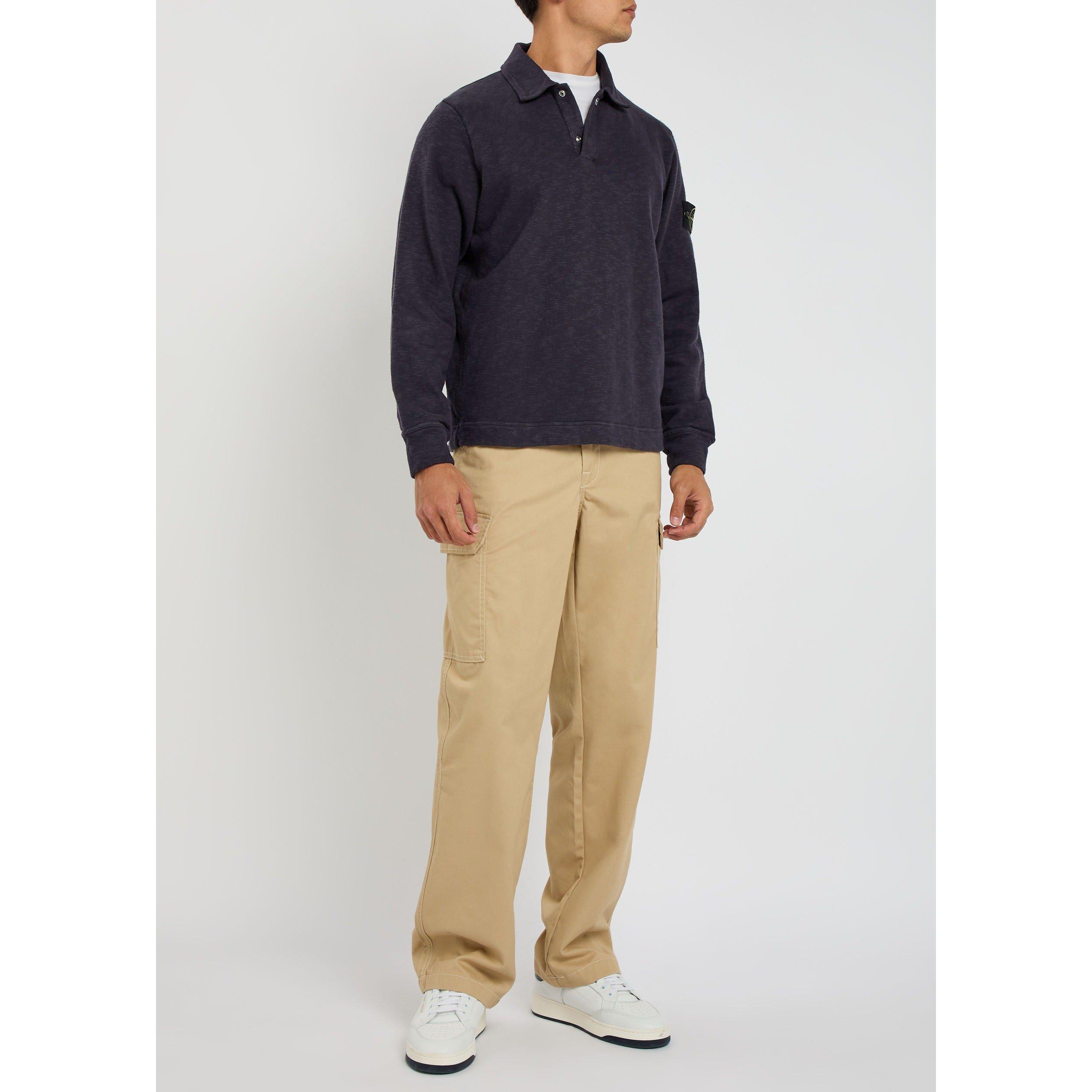 BLACK - Stone Island - Men's Cotton Long-Sleeve Polo Shirt - 5