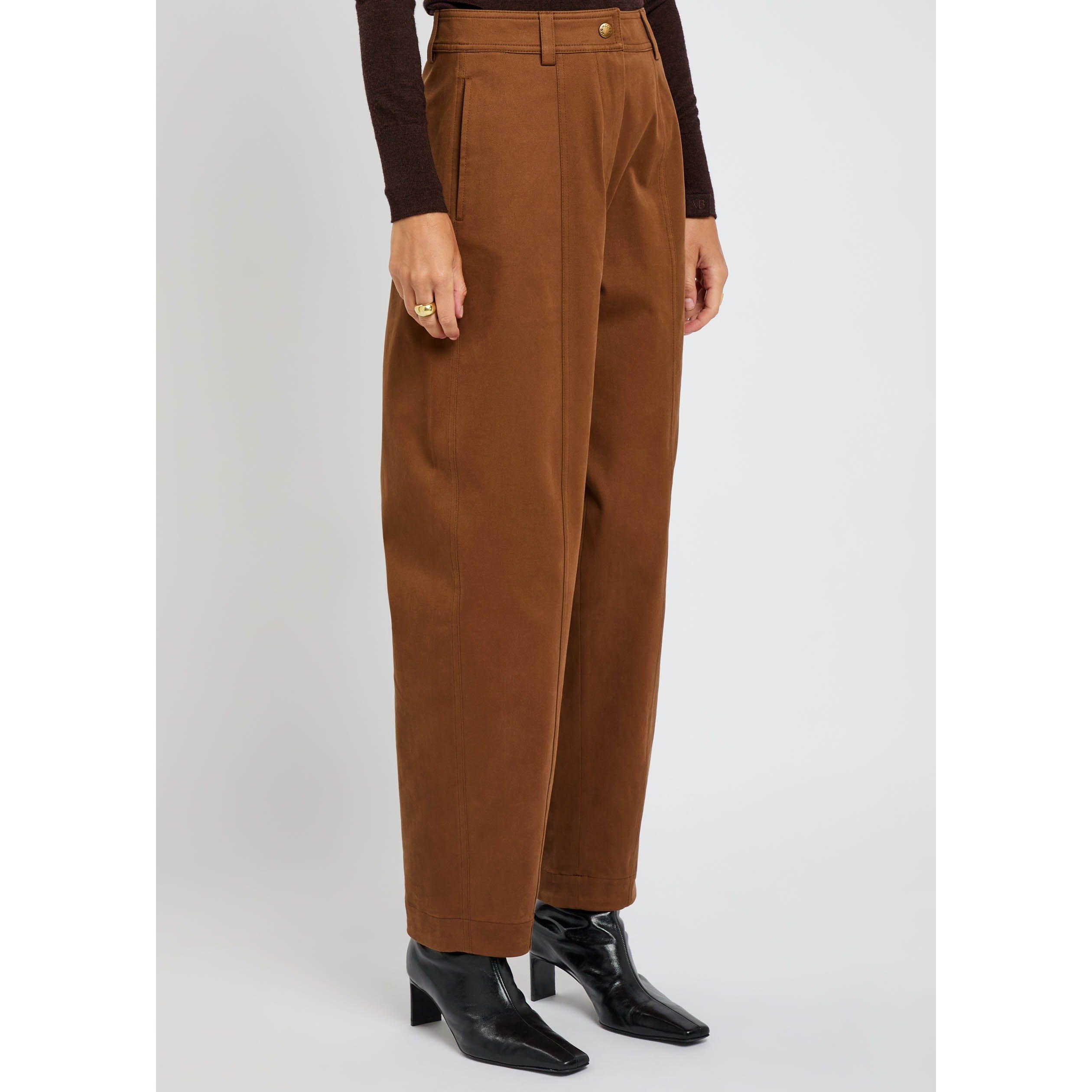 BROWN - Moncler - Women's Cotton High-Waisted Barrel Leg Trousers - 2