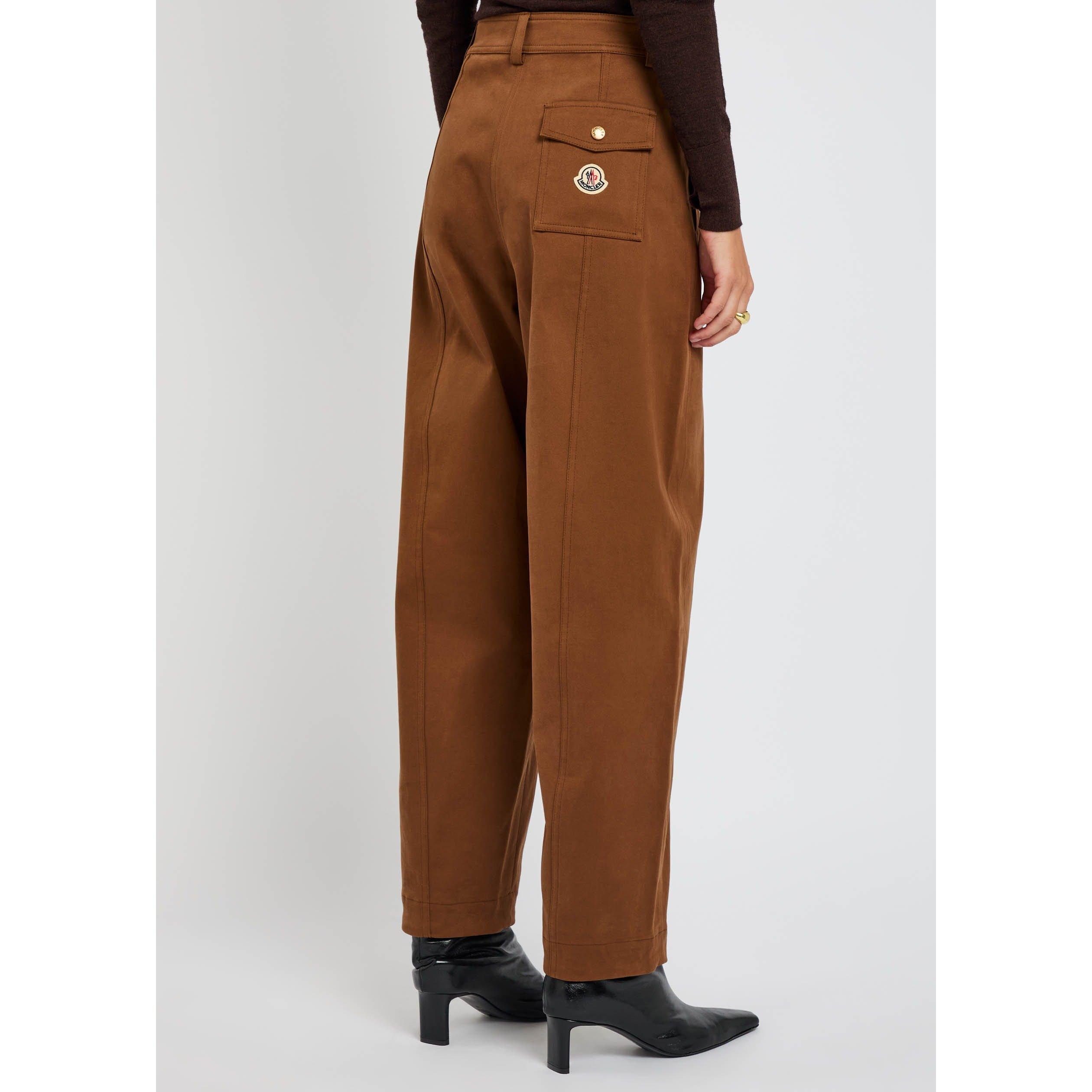 BROWN - Moncler - Women's Cotton High-Waisted Barrel Leg Trousers - 3