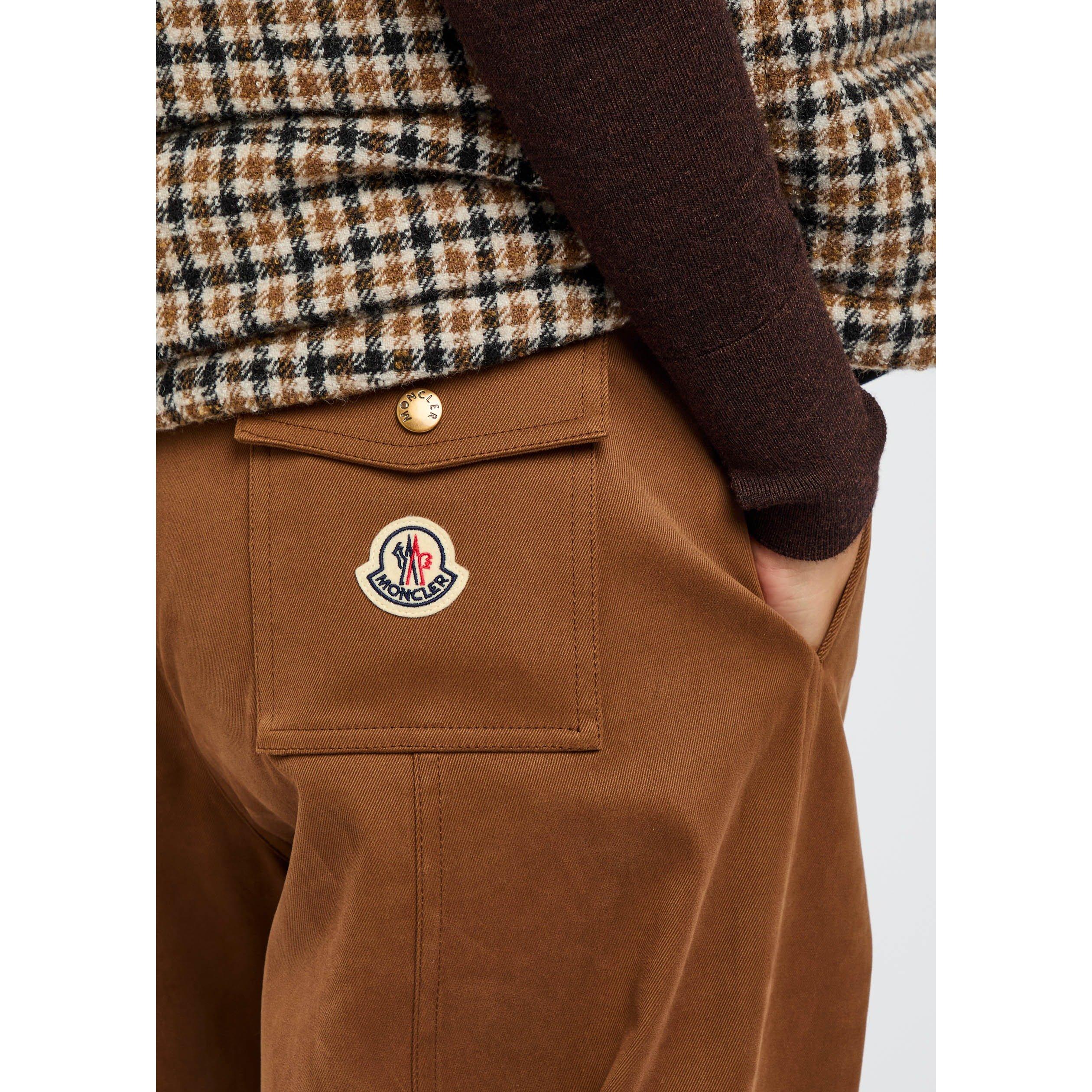 BROWN - Moncler - Women's Cotton High-Waisted Barrel Leg Trousers - 4