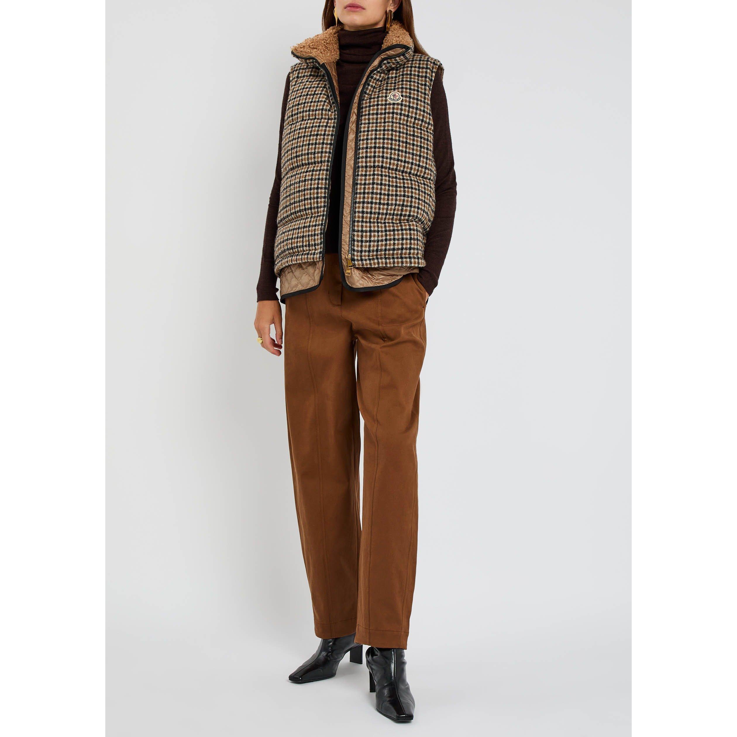 BROWN - Moncler - Women's Cotton High-Waisted Barrel Leg Trousers - 5