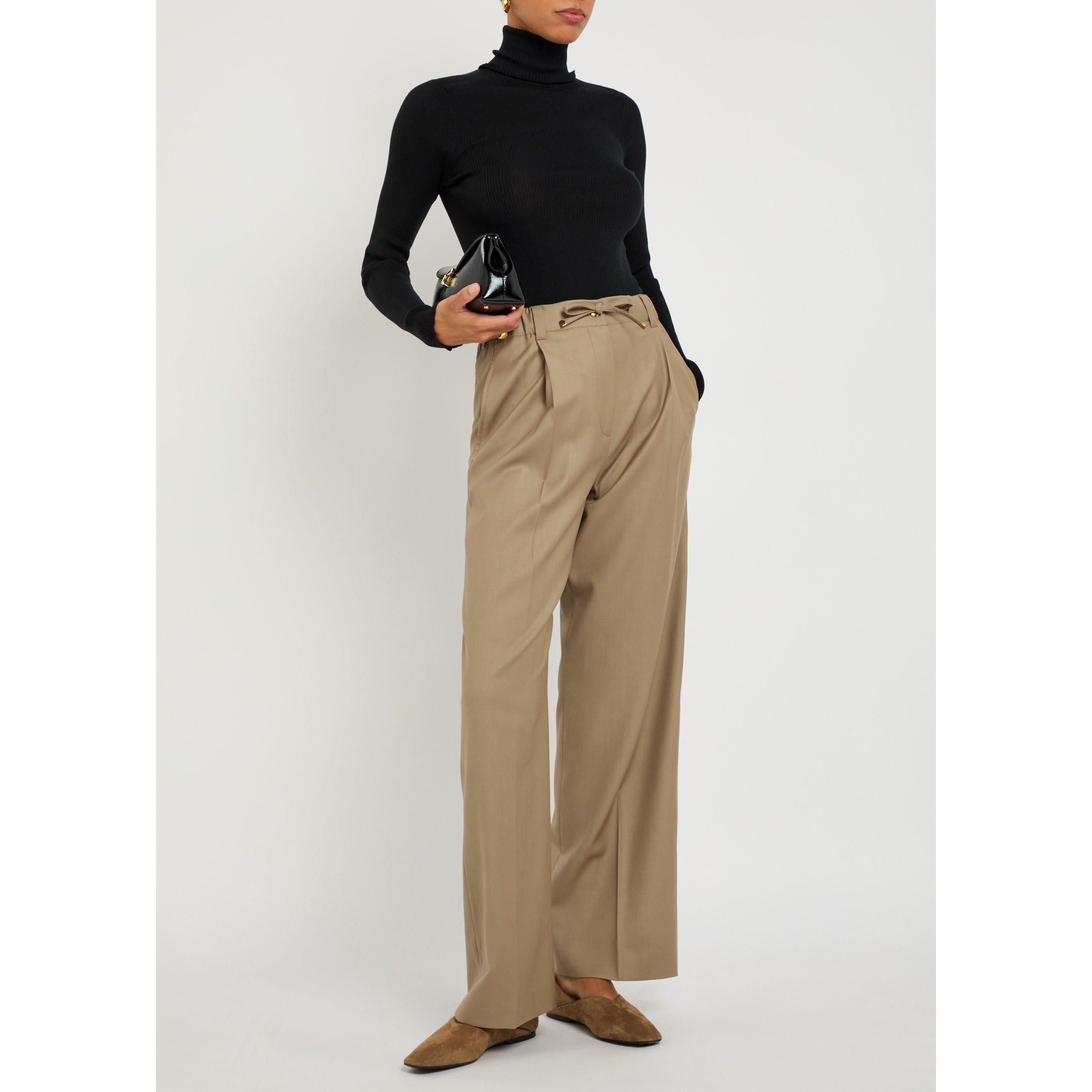BEIGE - Moncler - Women's Wool Straight Leg Trousers - 5