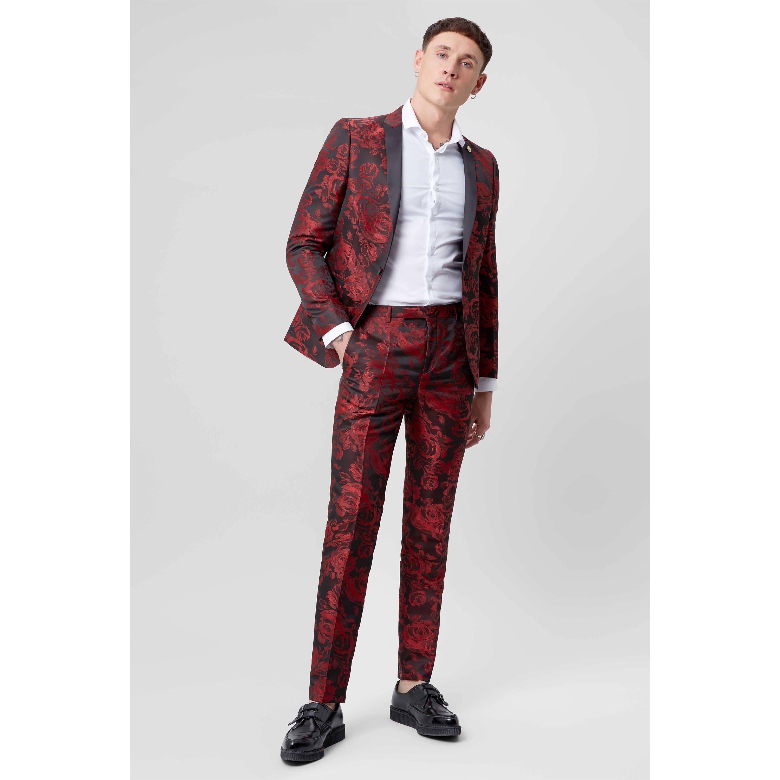 Red/Black - Twisted Tailor - Ersat Skinny Fit Tux Trouser - 4