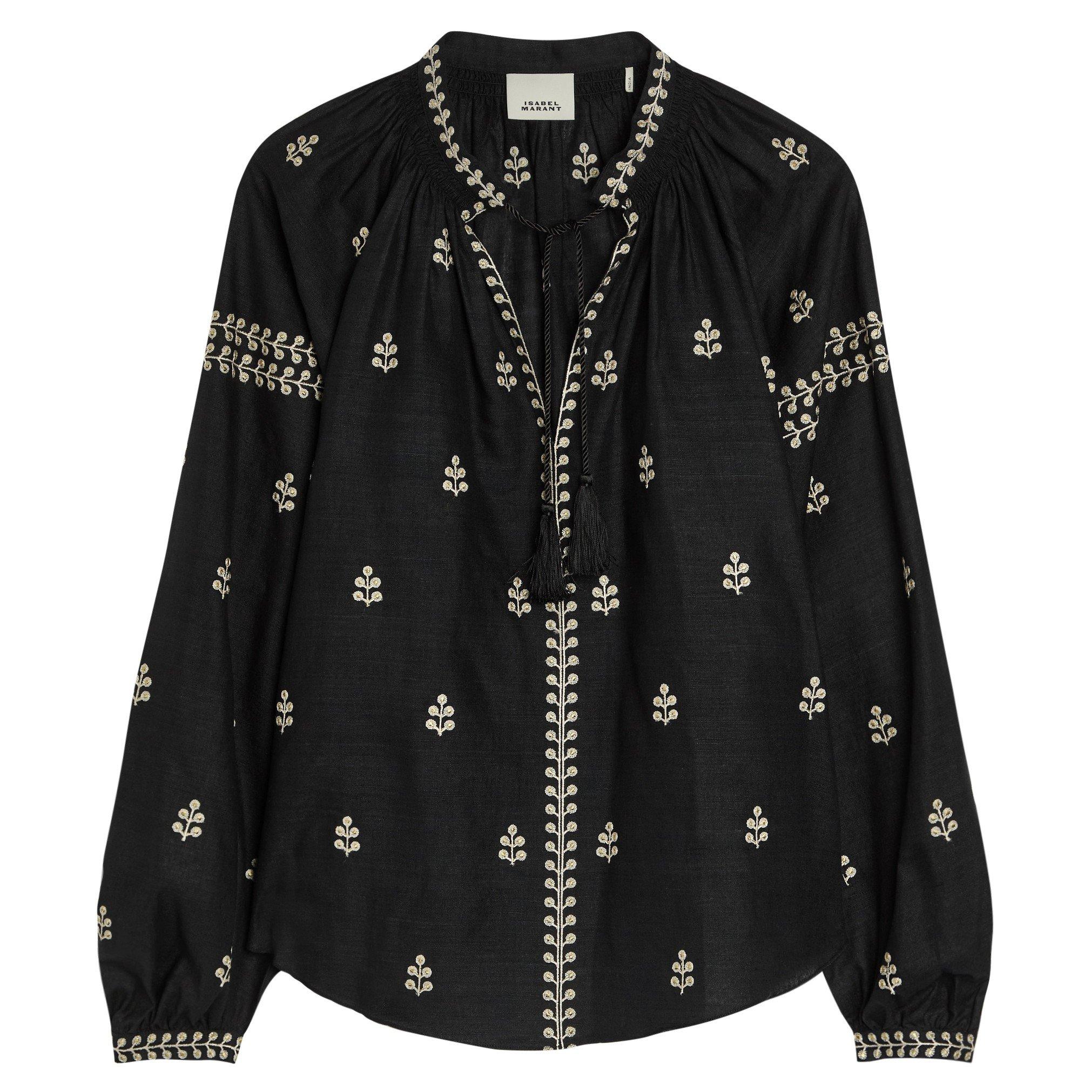 BLACK - Isabel Marant - Women's Rodis Embroidered Silk Long-Sleeve Blouse - 1