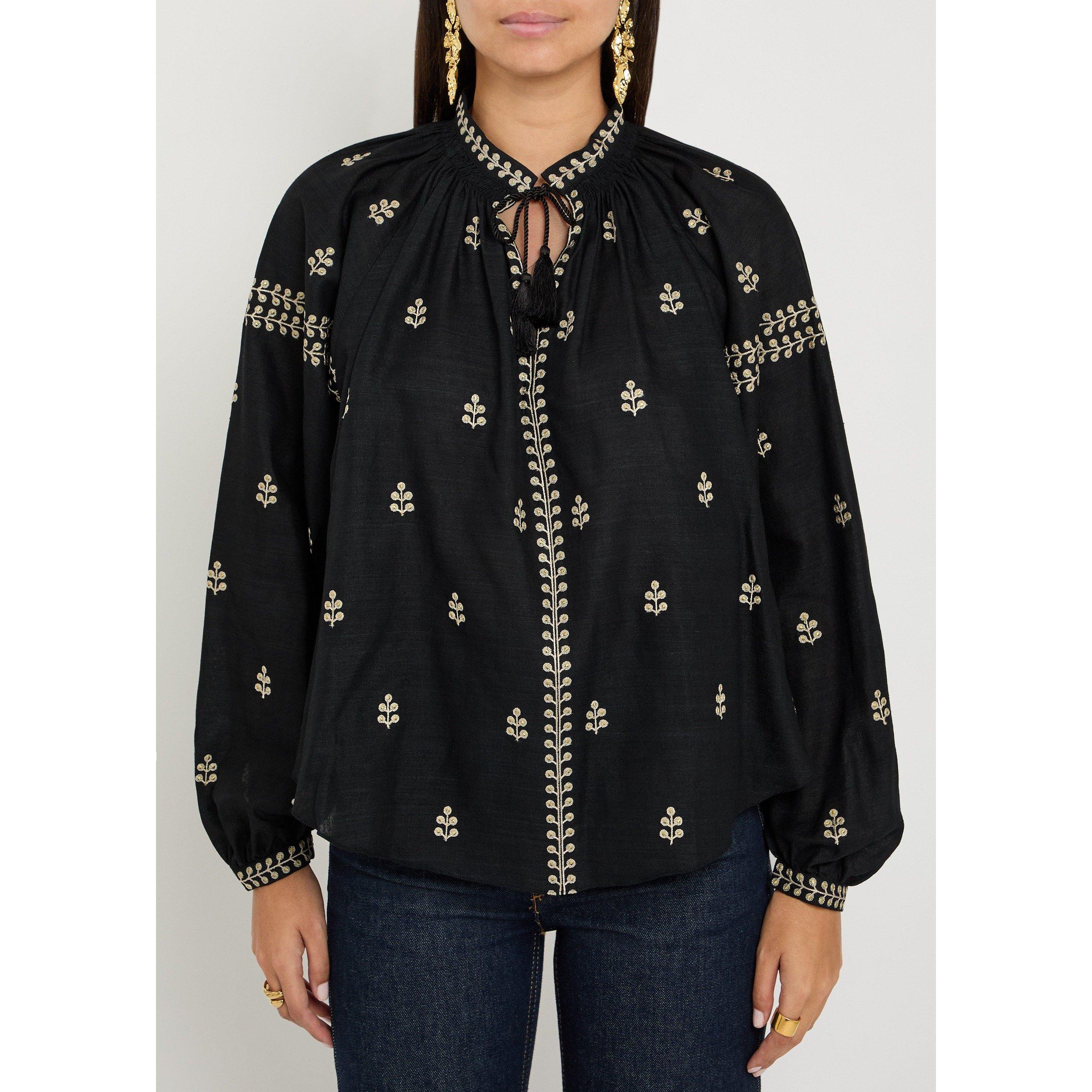 BLACK - Isabel Marant - Women's Rodis Embroidered Silk Long-Sleeve Blouse - 2