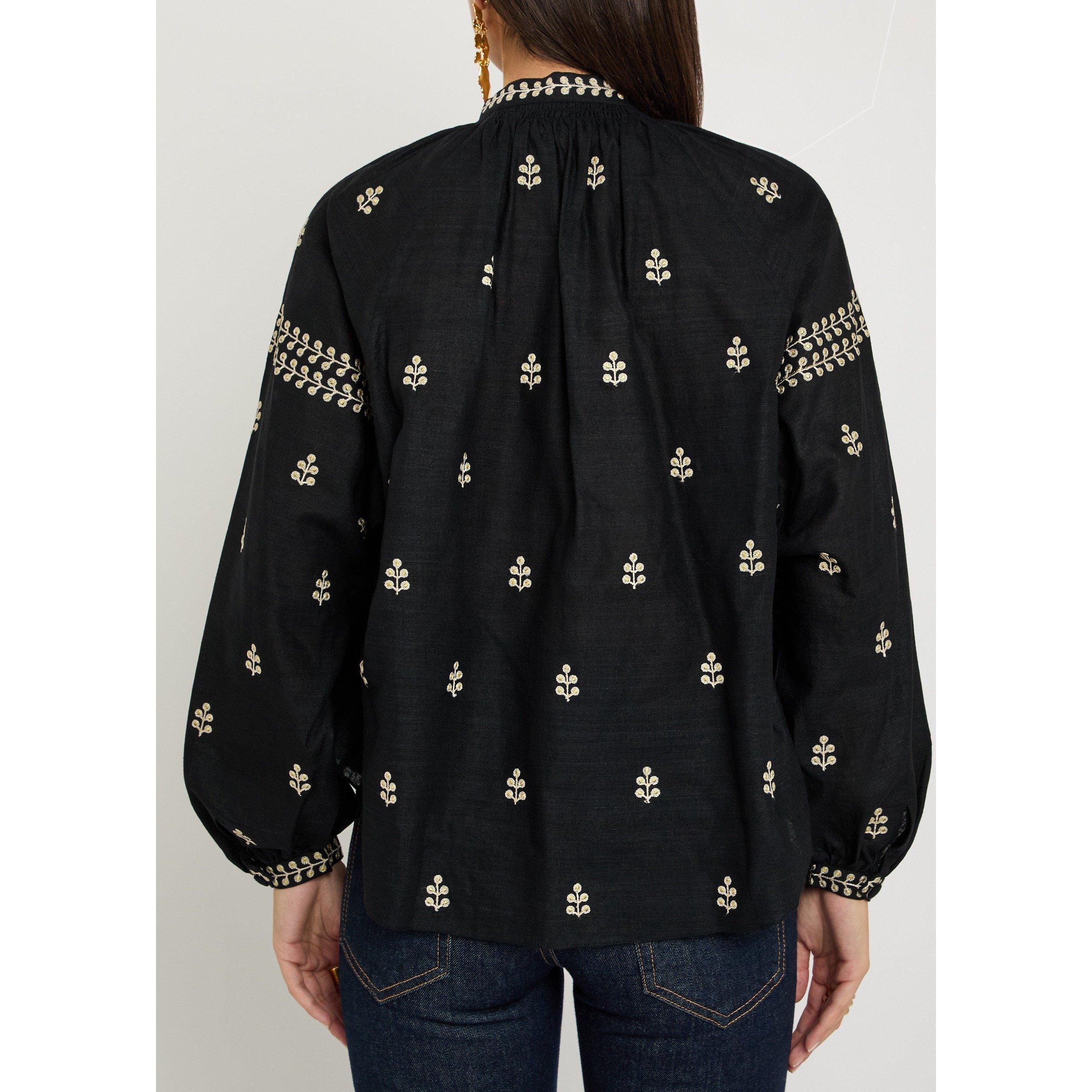 BLACK - Isabel Marant - Women's Rodis Embroidered Silk Long-Sleeve Blouse - 3