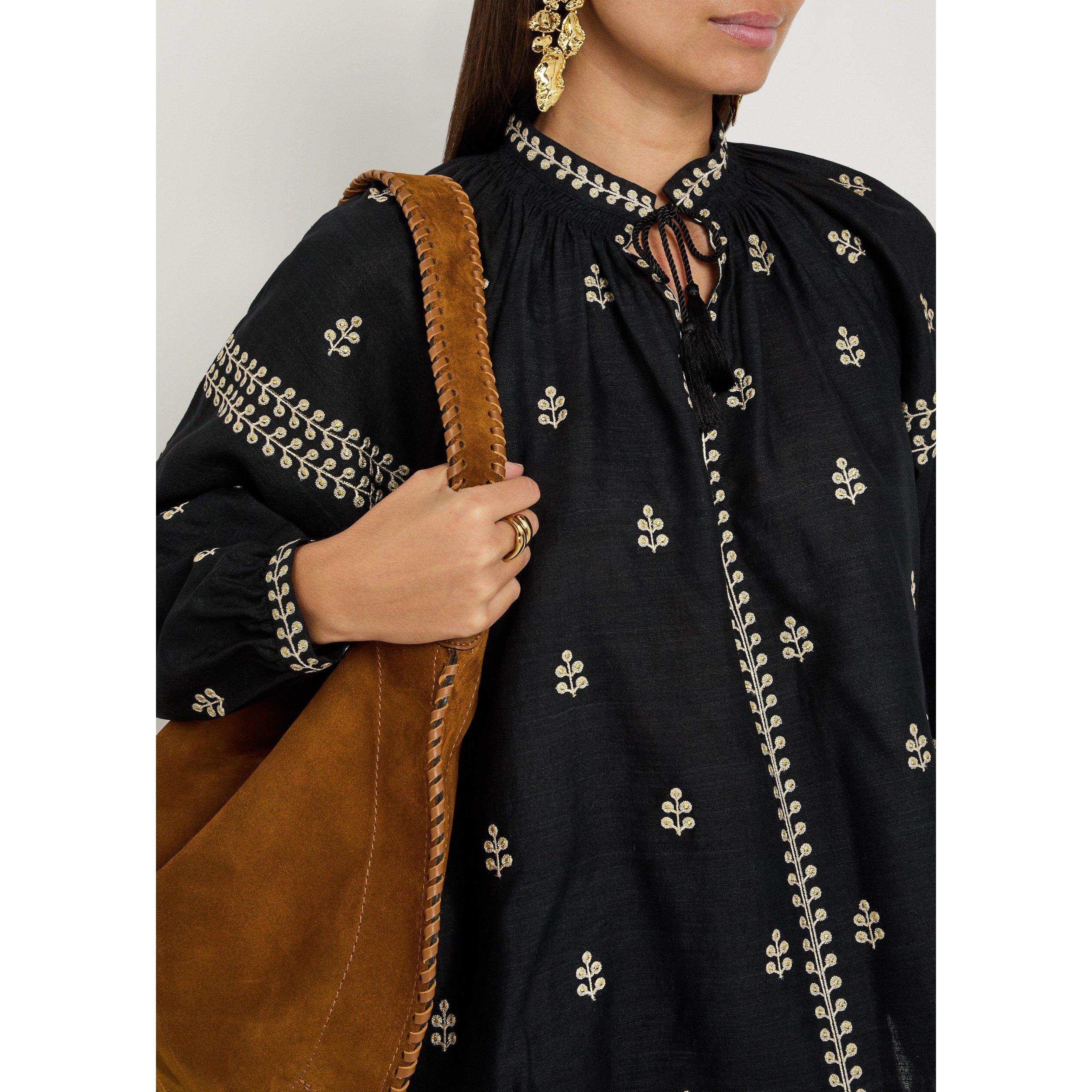 BLACK - Isabel Marant - Women's Rodis Embroidered Silk Long-Sleeve Blouse - 4