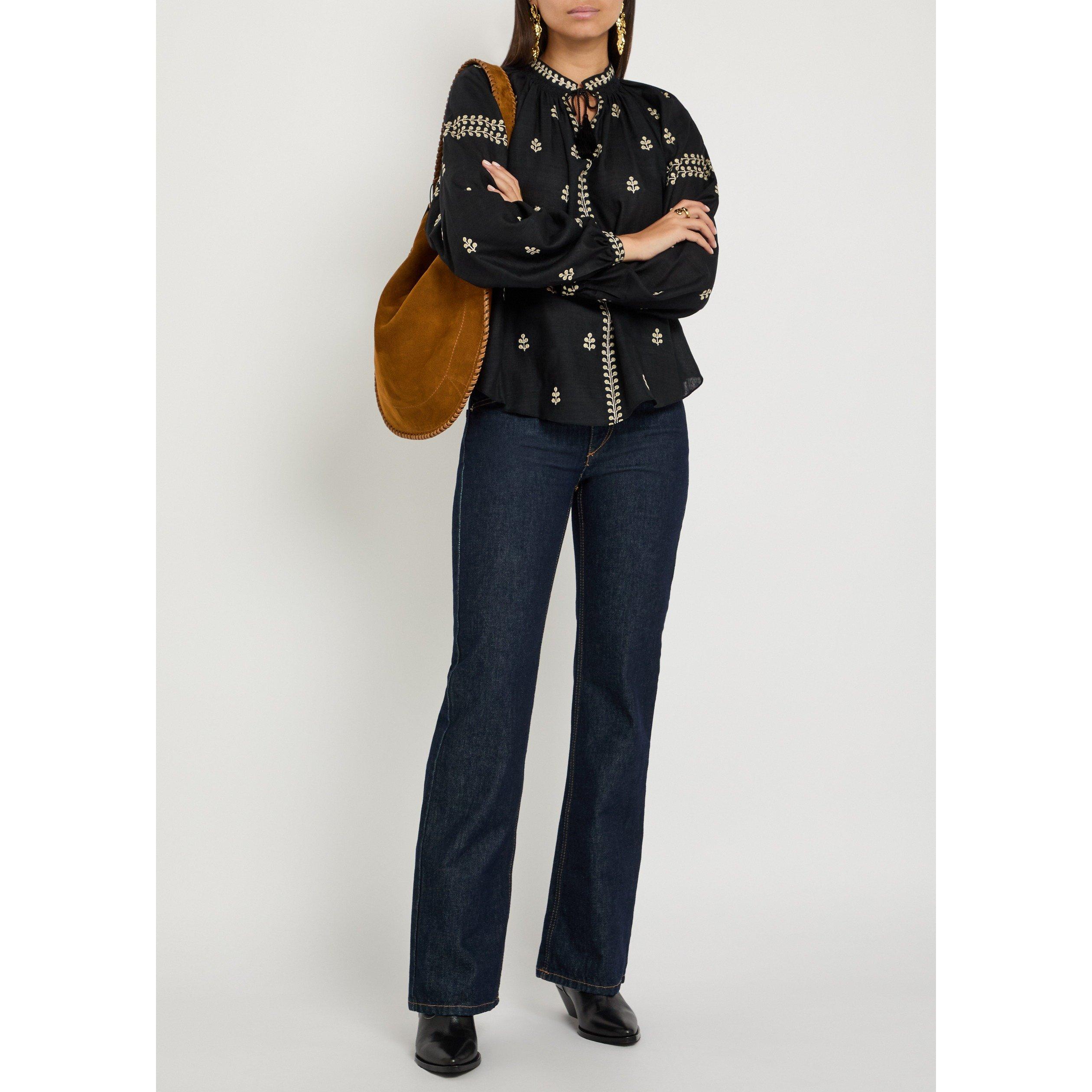 BLACK - Isabel Marant - Women's Rodis Embroidered Silk Long-Sleeve Blouse - 5