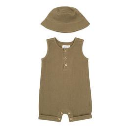 Hello World Studio Baby Boy 2 Piece Romper and Bucket Hat