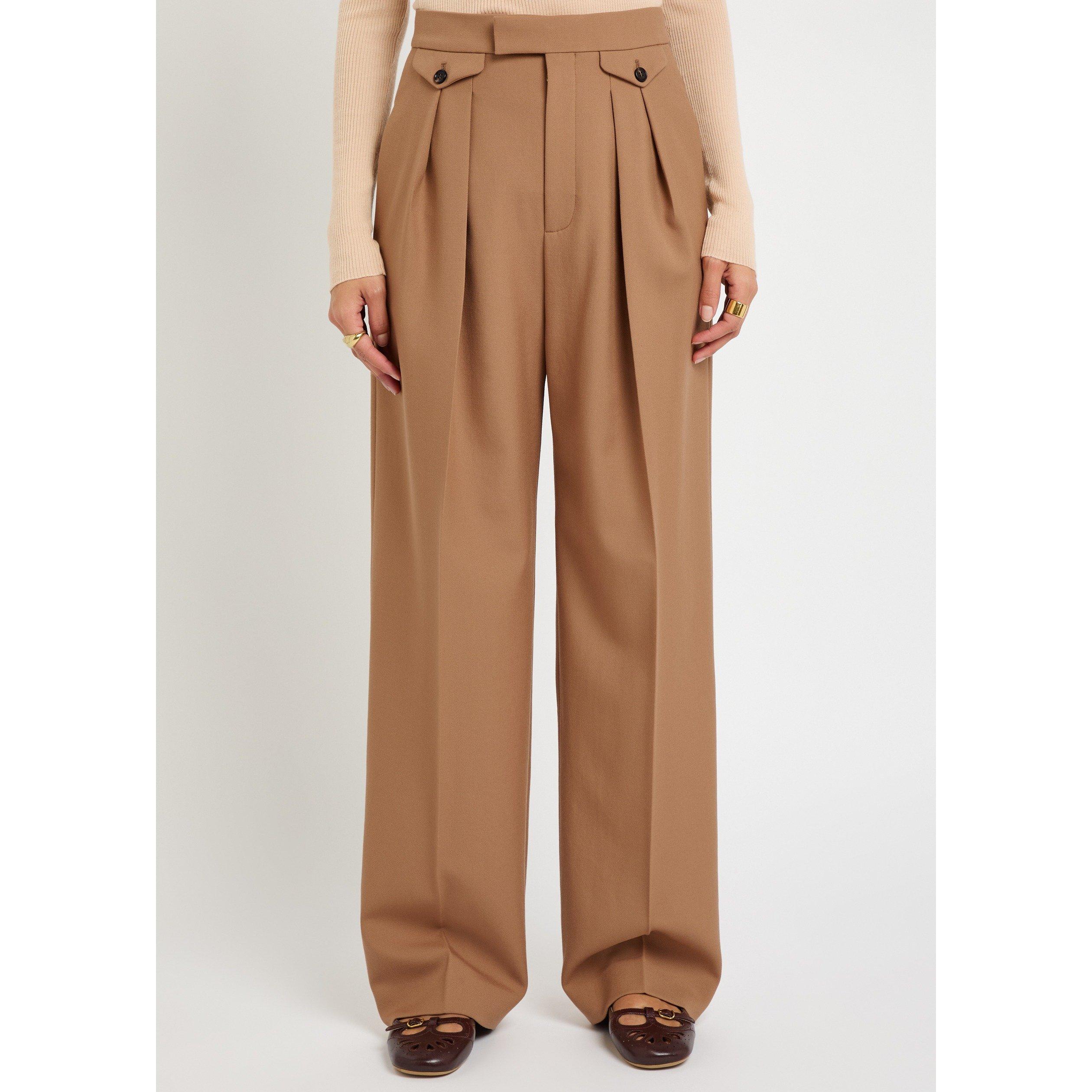 BROWN - Chloe - Women's Darted Wool Straight-Leg Trousers - 2