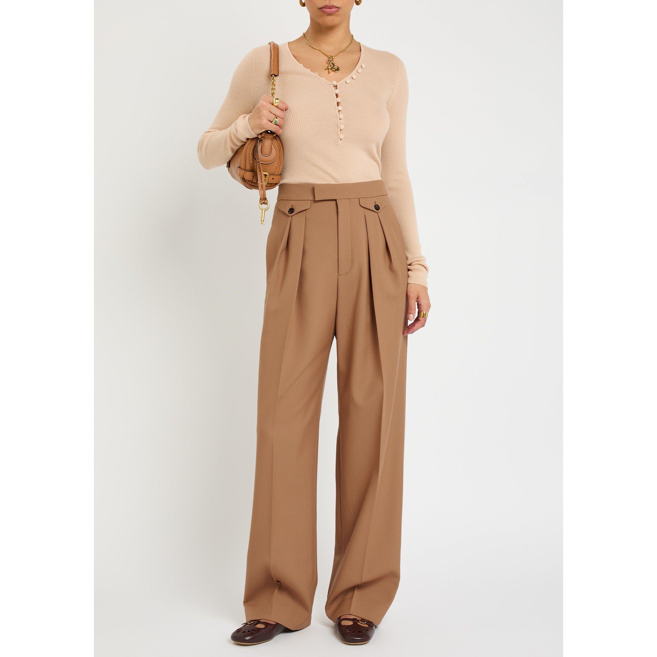 BROWN - Chloe - Women's Darted Wool Straight-Leg Trousers - 5