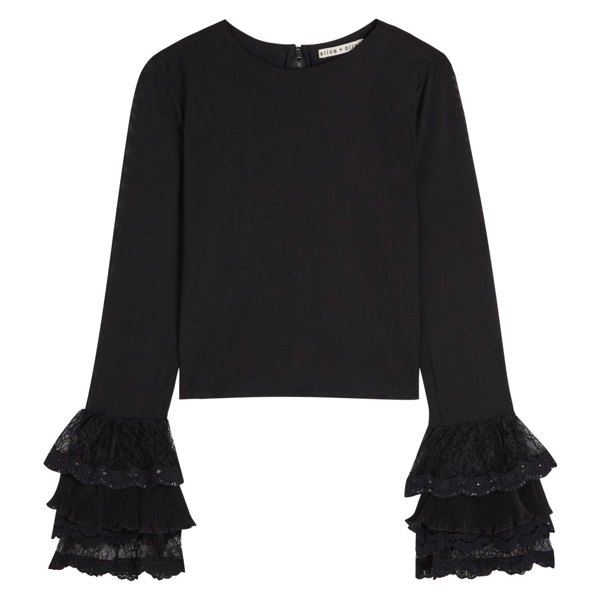 BLACK - Alice And Olivia - T DELAINA RUFLSLV CROP TOP - 1