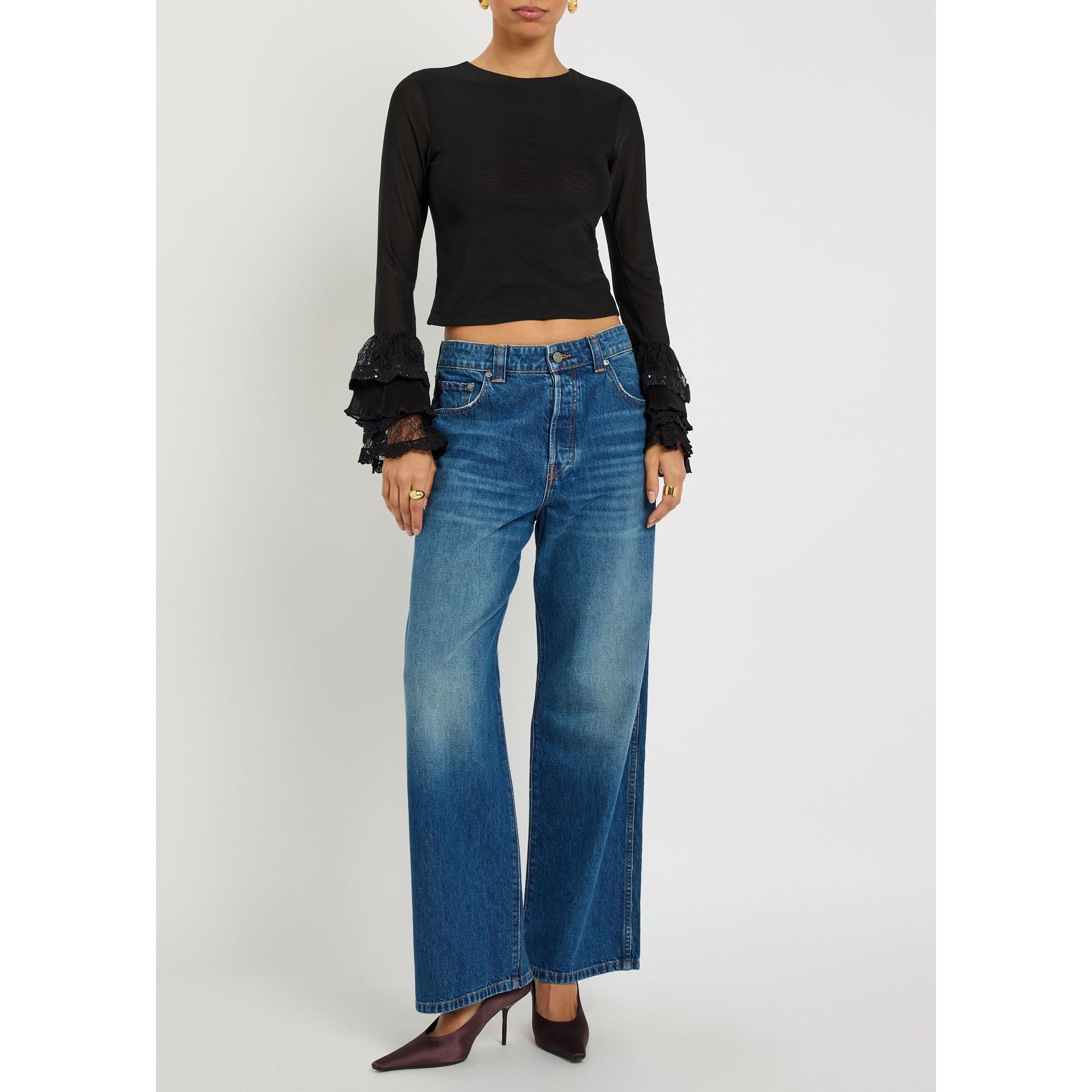 BLACK - Alice And Olivia - T DELAINA RUFLSLV CROP TOP - 5