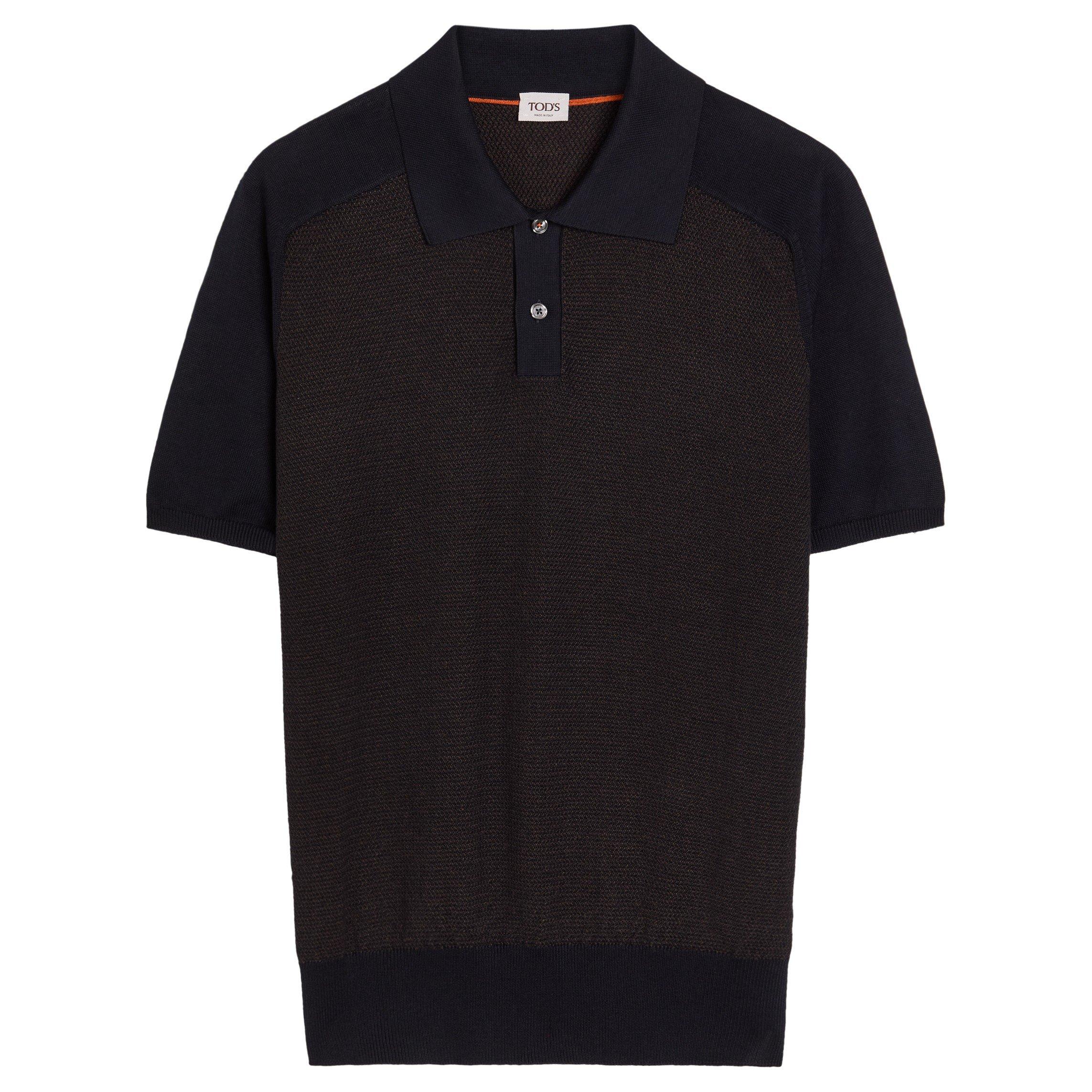 NAVY - Tods - Men's Silk Cotton Short-Sleeve Polo Shirt - 1