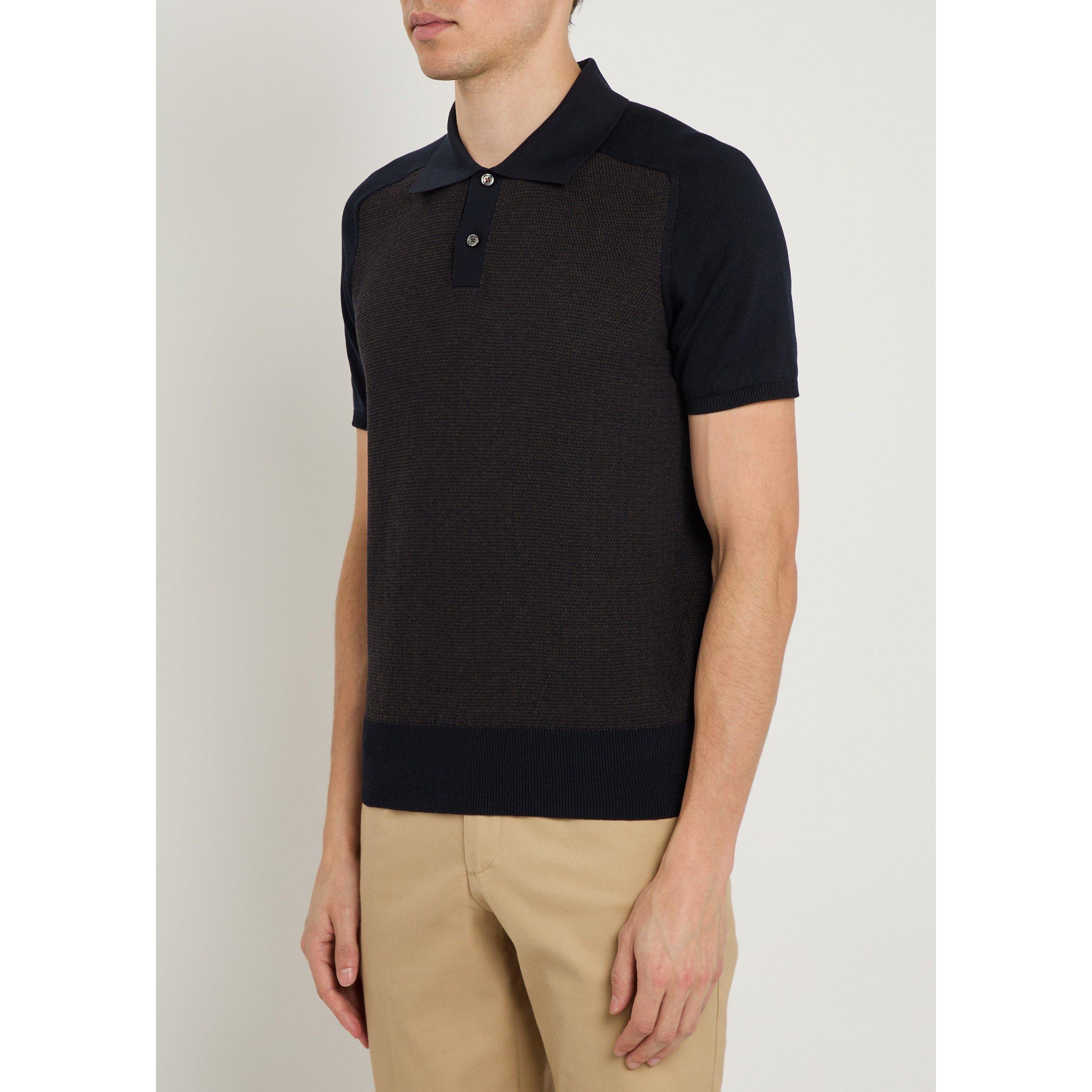 NAVY - Tods - Men's Silk Cotton Short-Sleeve Polo Shirt - 2