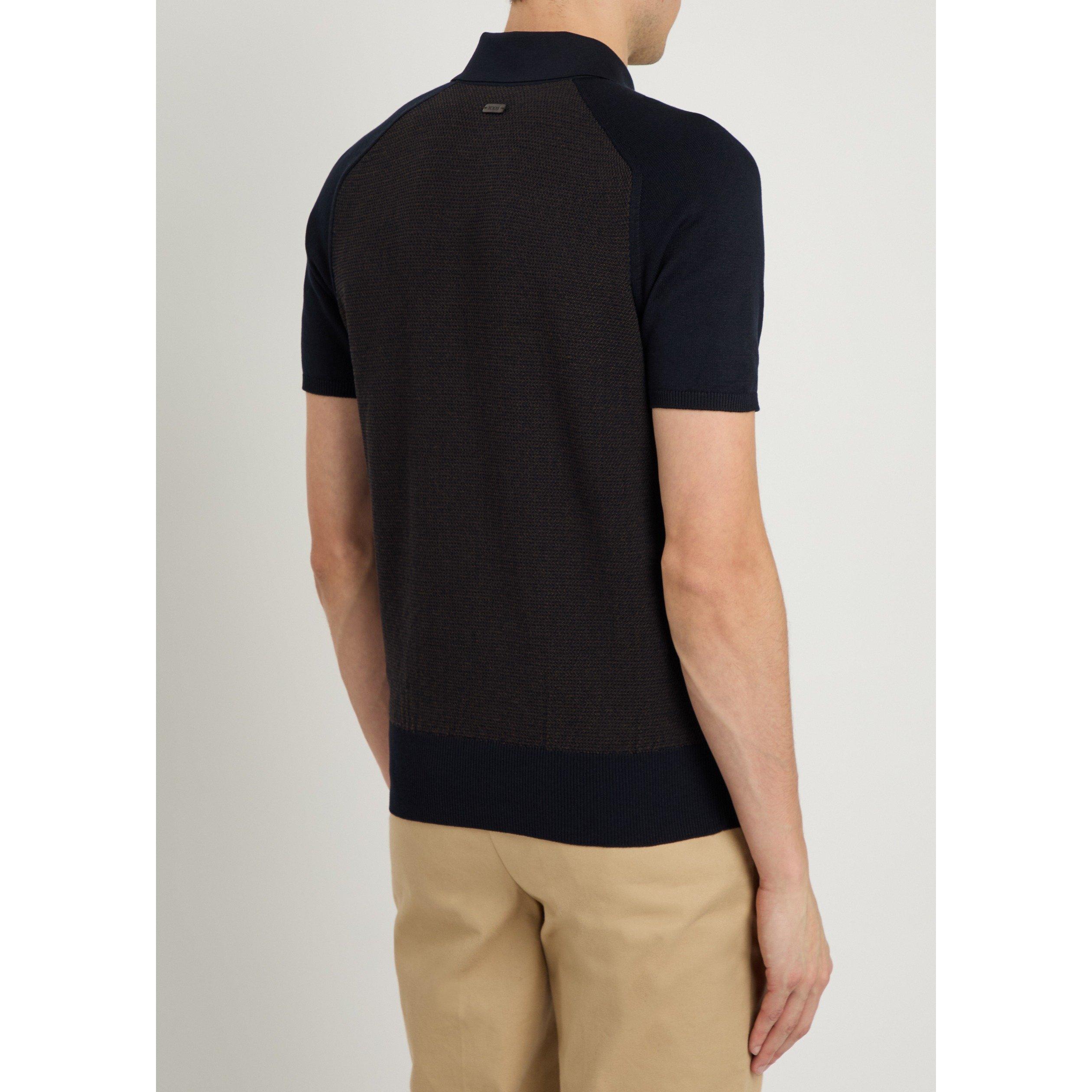 NAVY - Tods - Men's Silk Cotton Short-Sleeve Polo Shirt - 3