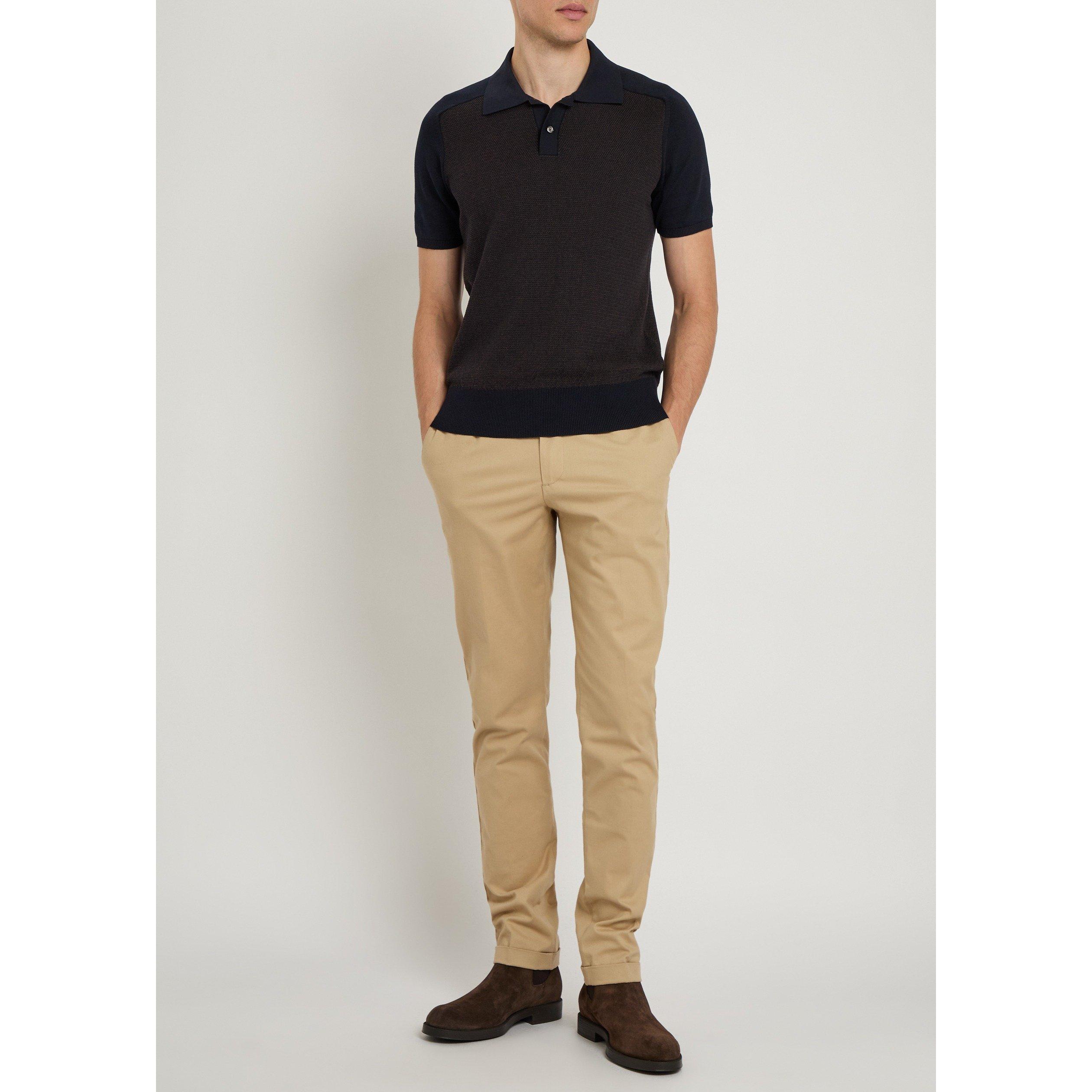 NAVY - Tods - Men's Silk Cotton Short-Sleeve Polo Shirt - 5