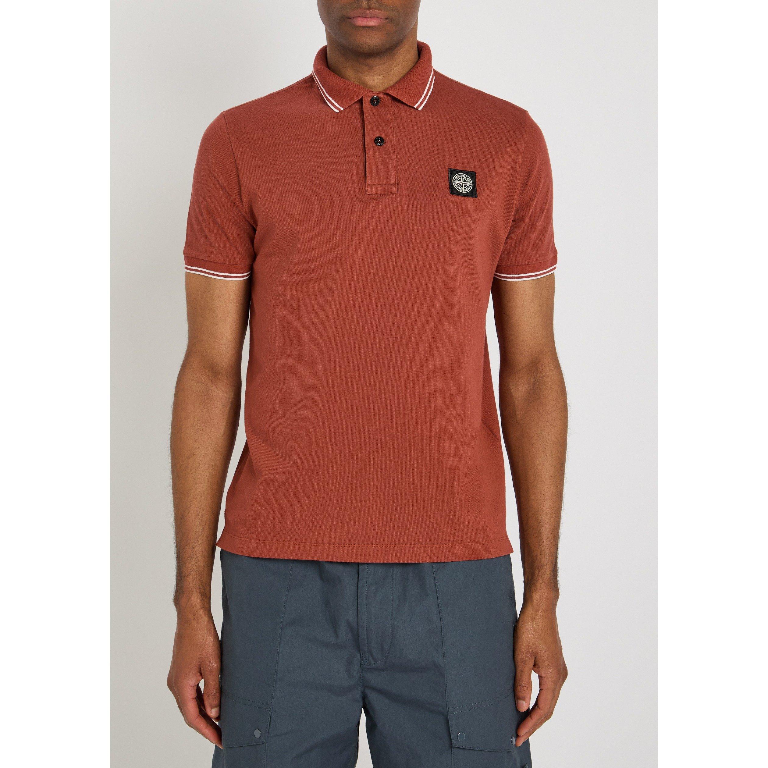 RED - Stone Island - Men's Short-Sleeve Tipped Cotton Slim-Fit Polo Shirt - 2